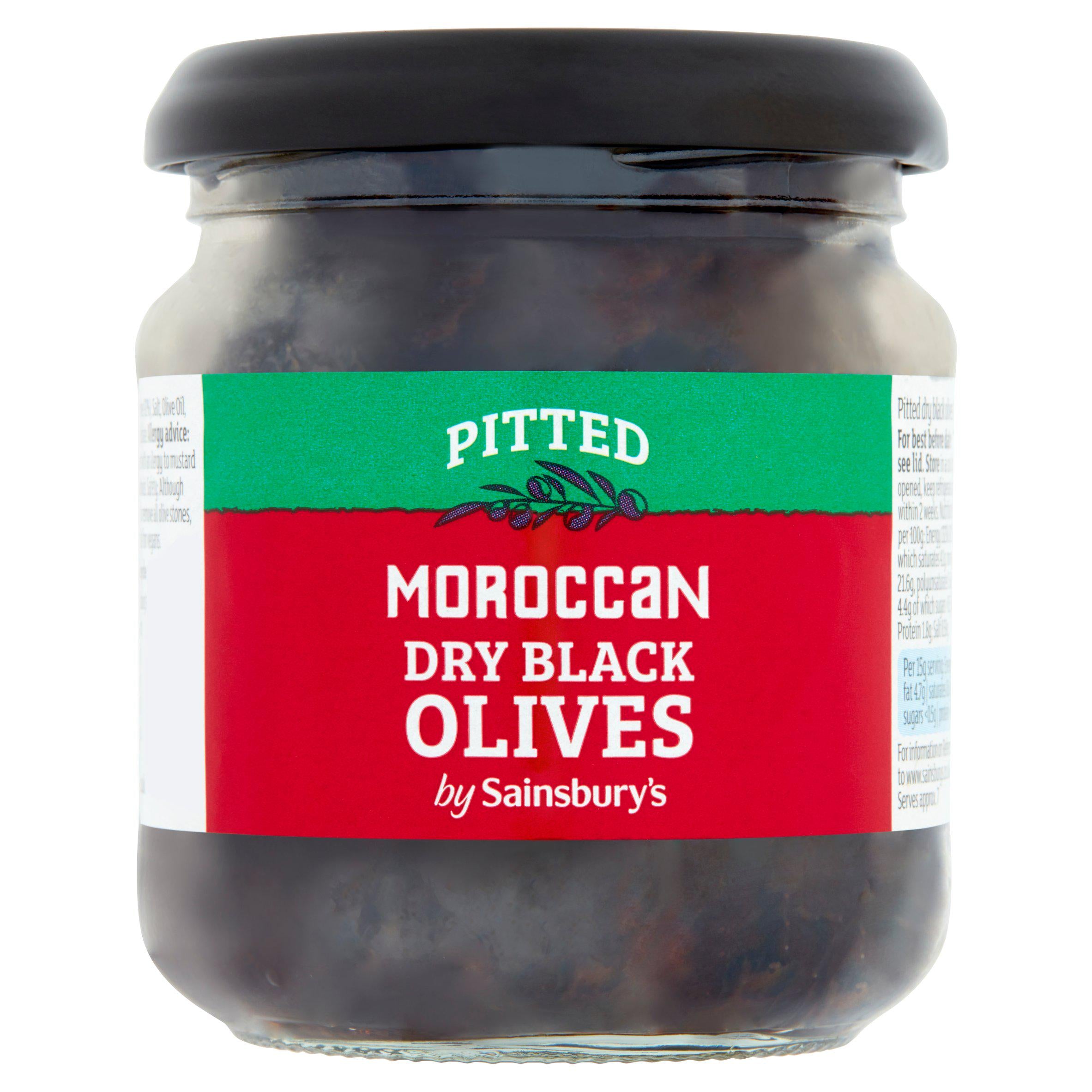 Sainsbury's Pitted Moroccan Dry Black Olives 110g (British brand)