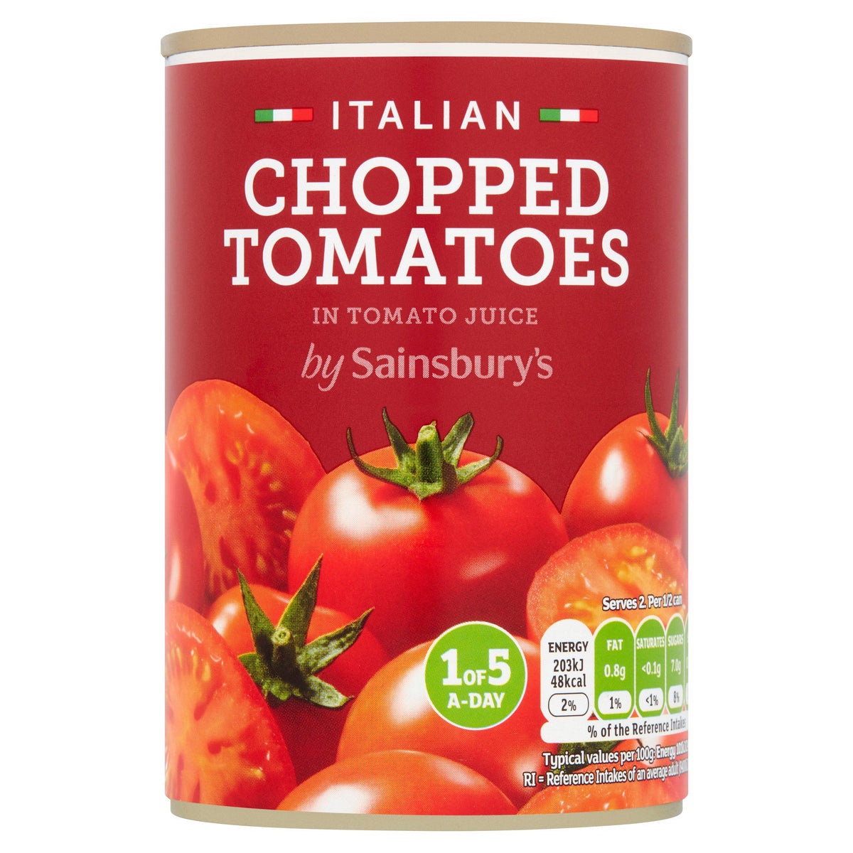 Sainsbury's chopped tomatoes 400g can (British brand)