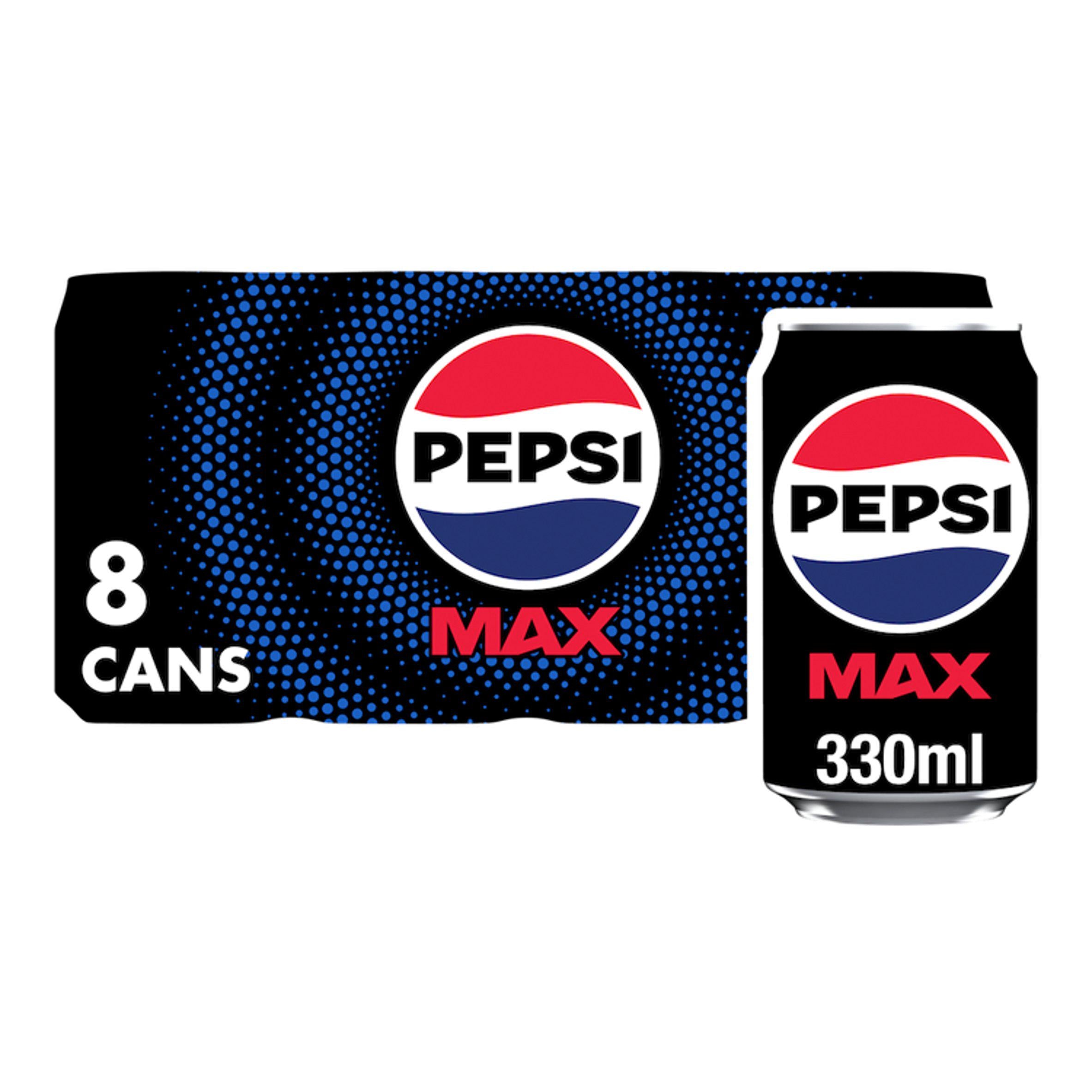 Pepsi Max No Sugar cola 8x330ml cans, UK version