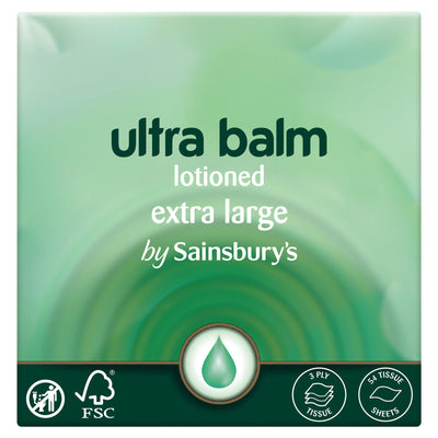 Sainsburys Sainsbury's Ultra Balm Lotioned 3 Ply Tissue Sheets, 54 Sheets- Buy online at McGrocer