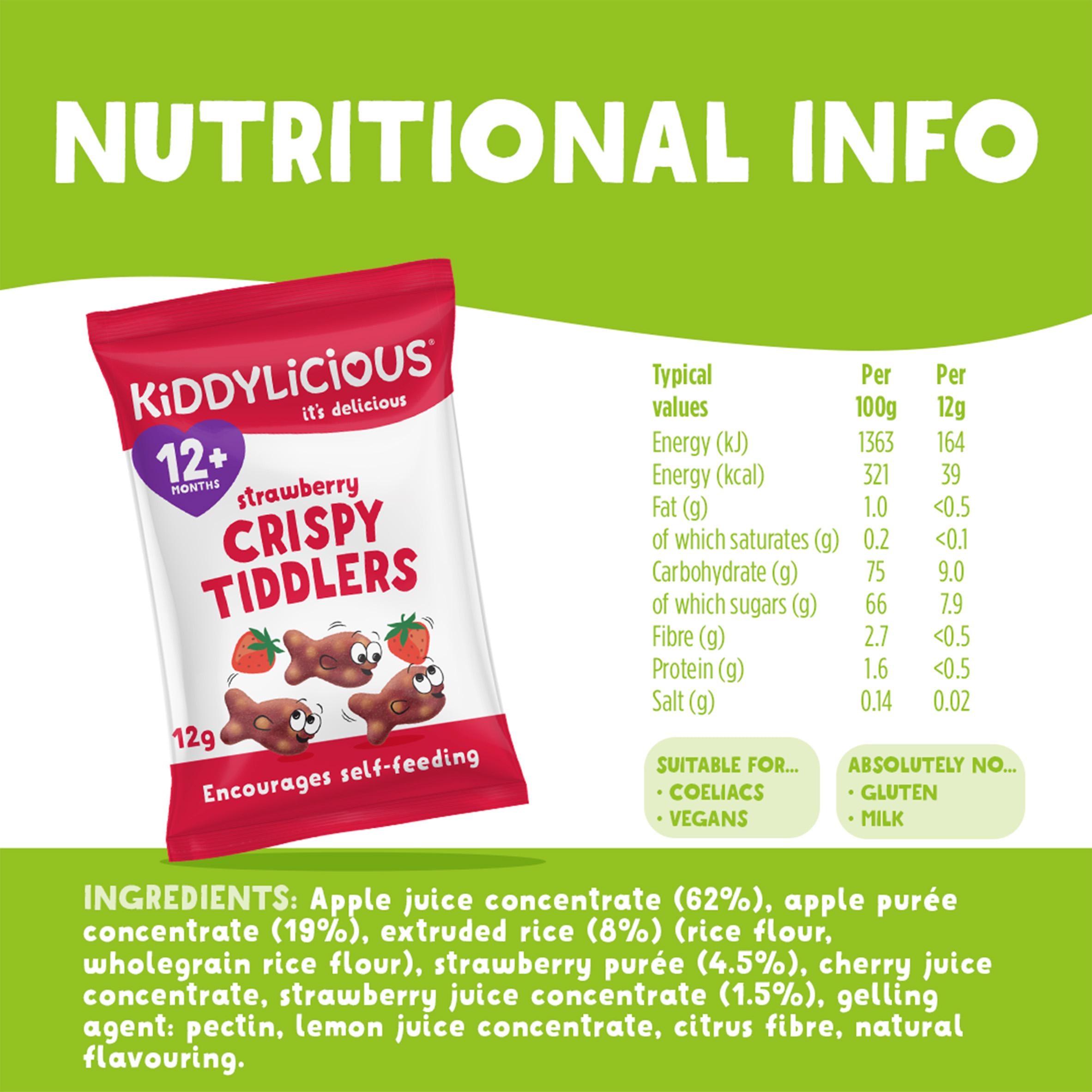 Kiddylicious strawberry crispy tiddlers baby snacks 4x12g (British brand)