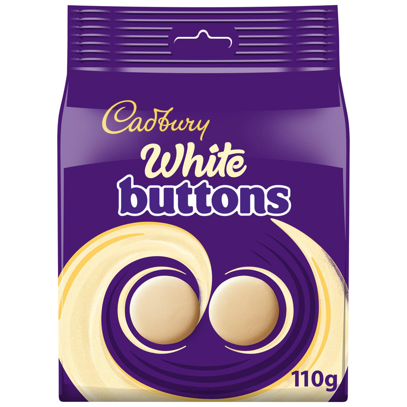 Cadbury white buttons chocolate pouch 100g, imported from the UK