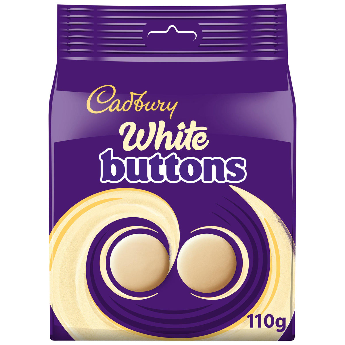Cadbury white buttons chocolate pouch 100g, imported from the UK