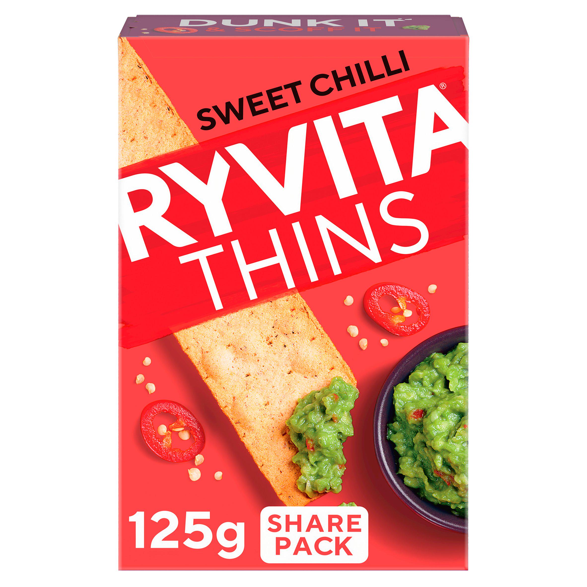 Ryvita Sweet Chilli Thins flatbread crackers 125g, imported from the UK