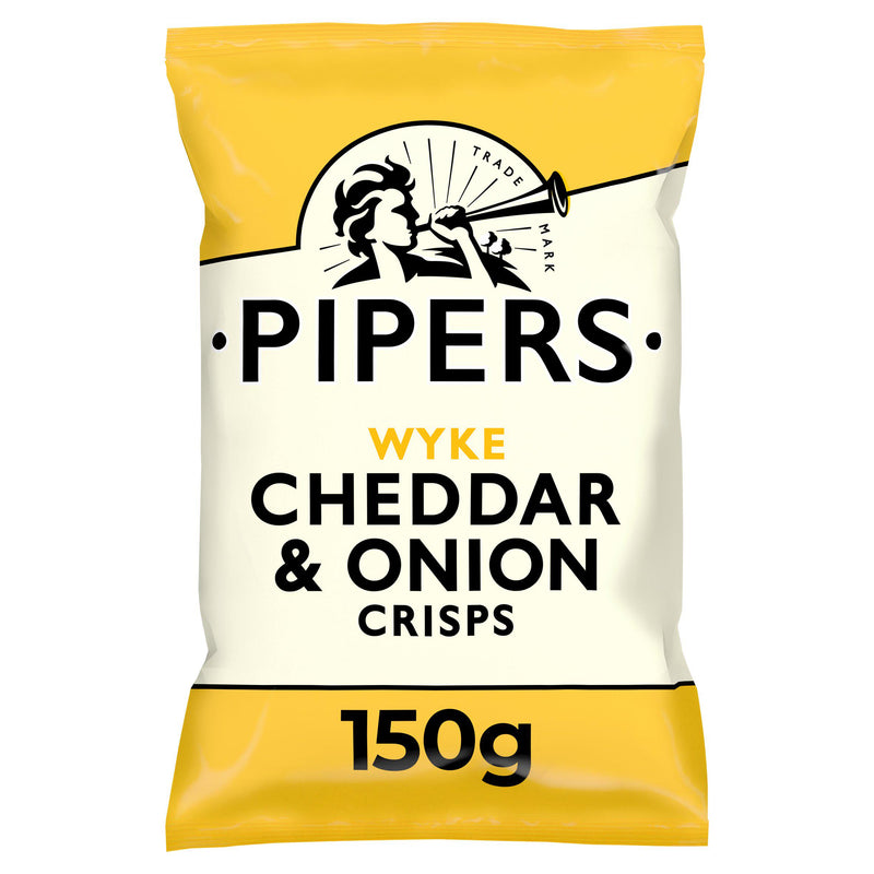 Pipers crisps Cheddar & Onion 150g, imported from the UK