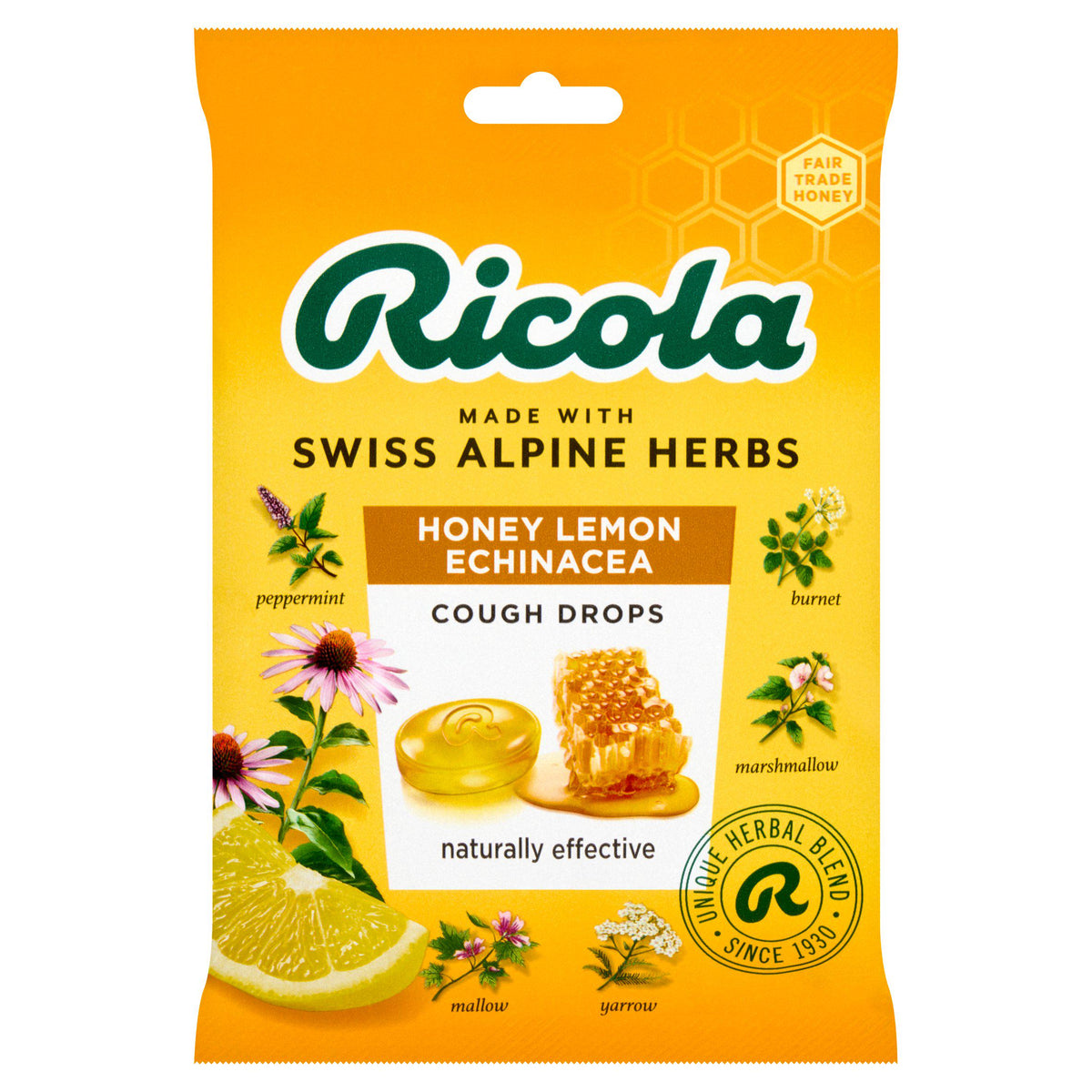 Ricola honey lemon echinacea cough drops 75g (British brand)