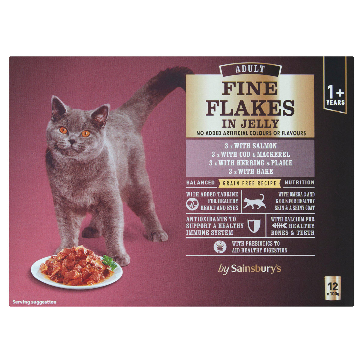 Sainsbury's Fine Flakes fish selection cat food 1.2kg, imported from the UK