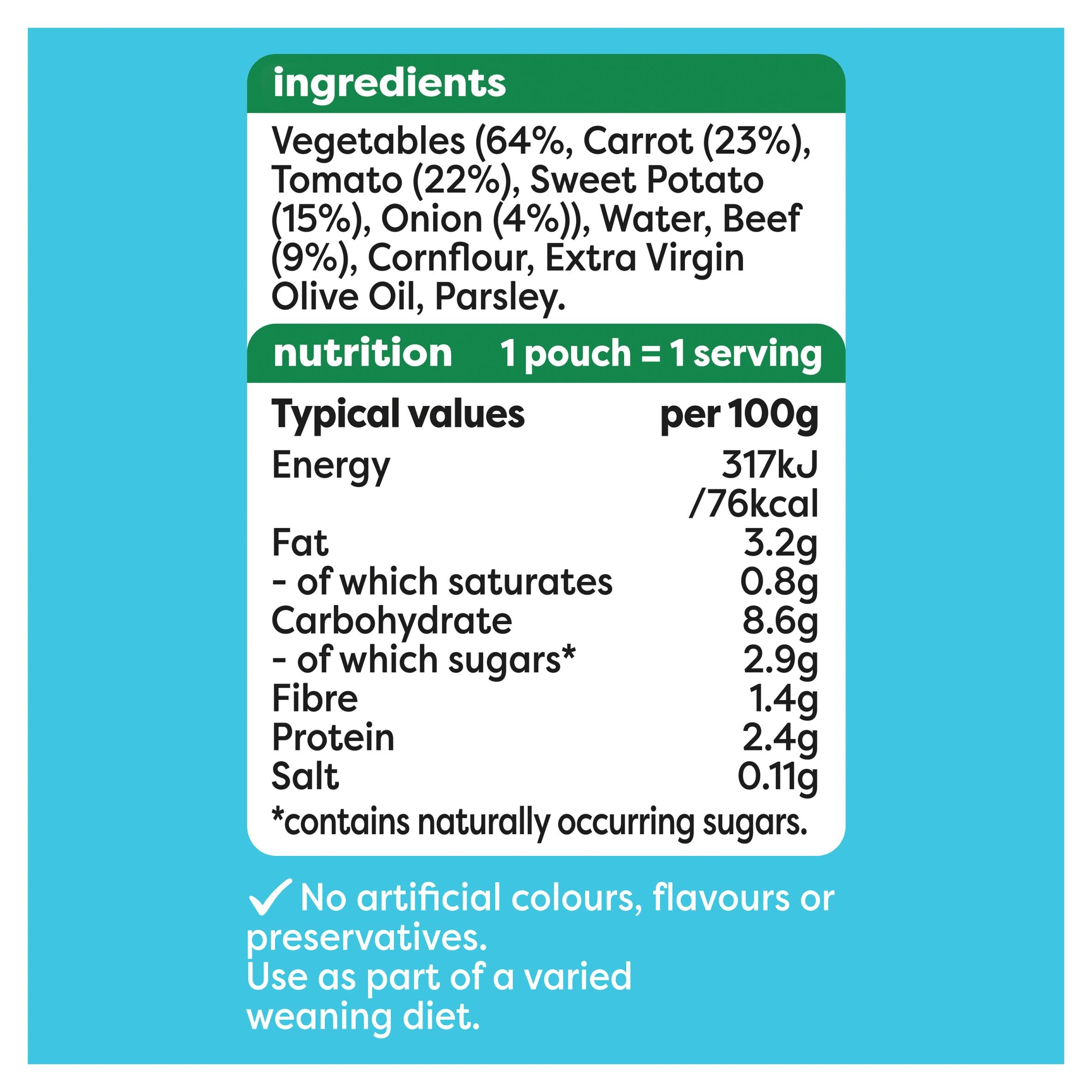 Heinz baby food pouch sweet potato and beef casserole 130g, UK version