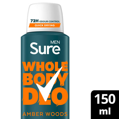 Sainsburys Sure Men Amber Woods Whole Body Deodorant Spray 150ml- Buy online at McGrocer