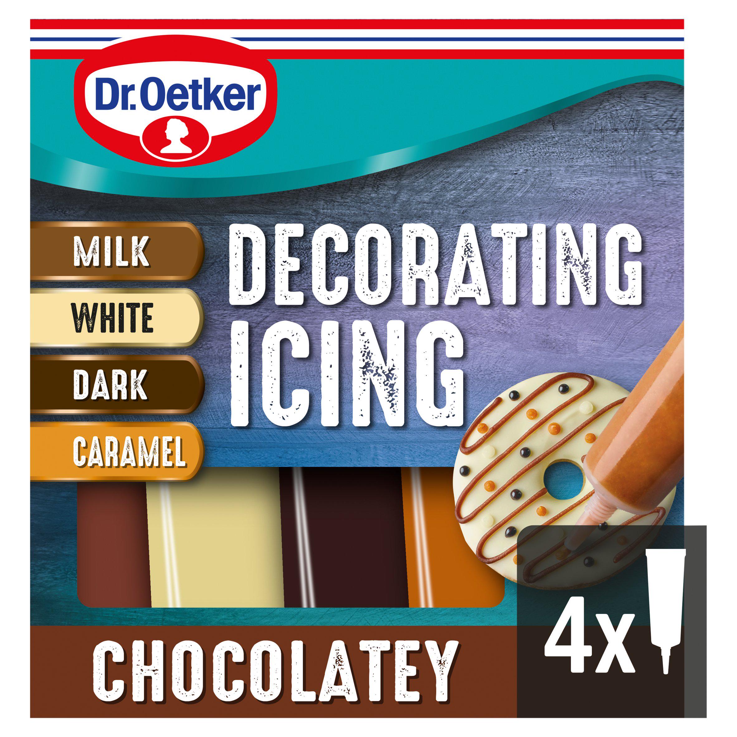 Dr. Oetker chocolatey decorating icing 4 x 19g tubes (British brand)