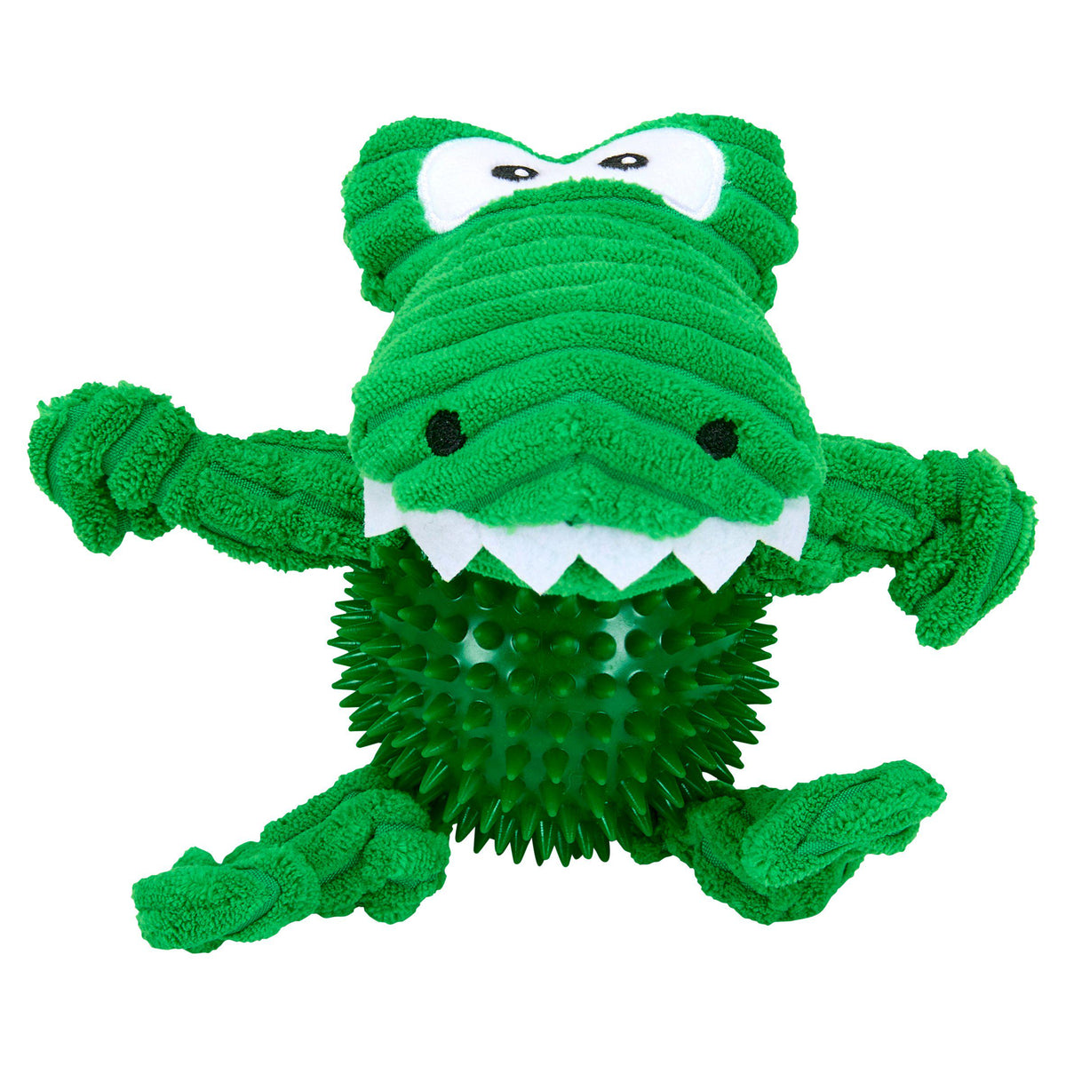 Petface Spikey Crocodile plush and TPR ball dog toy - British product