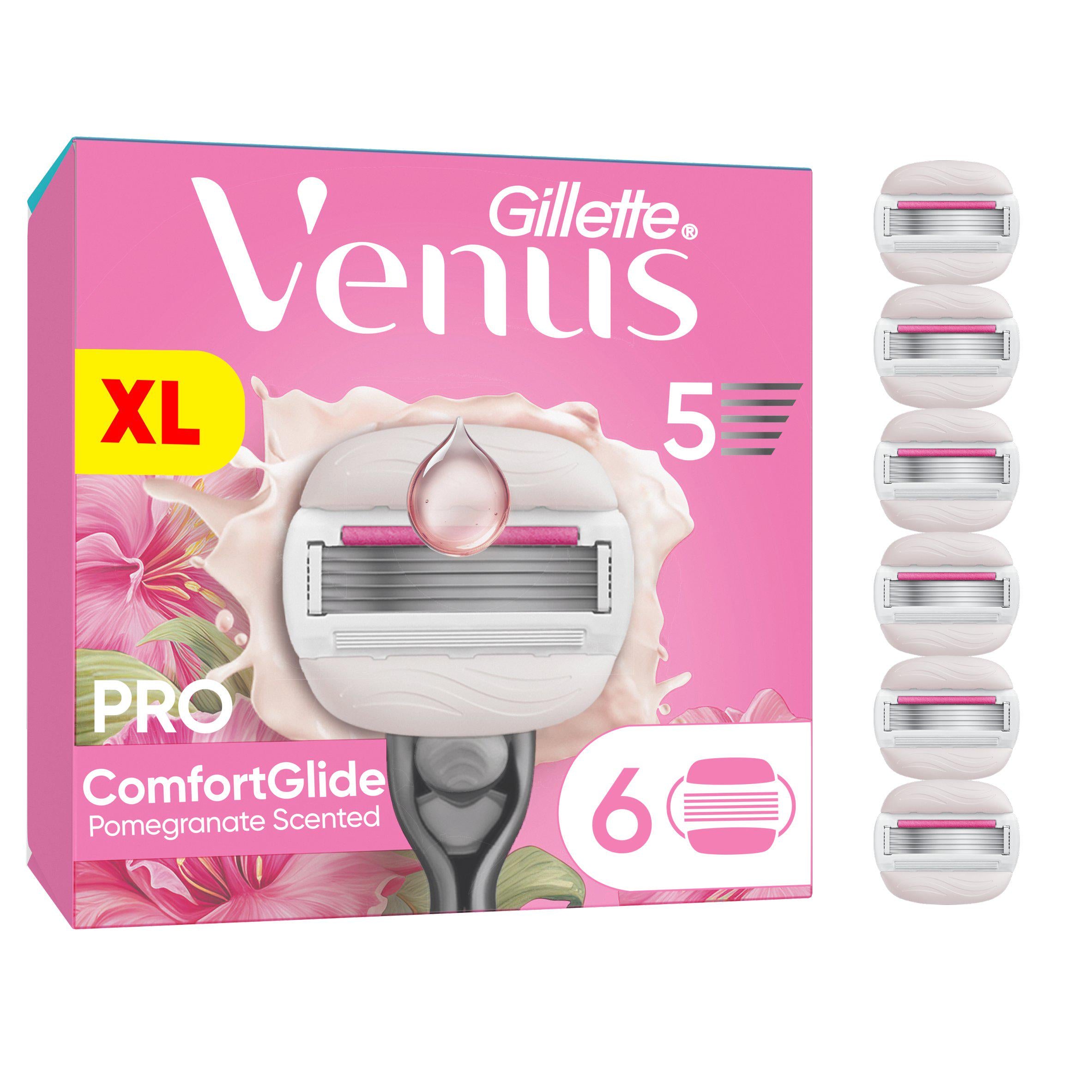 Gillette Venus Pro ComfortGlide razor blades pomegranate scent tropical, imported from the UK