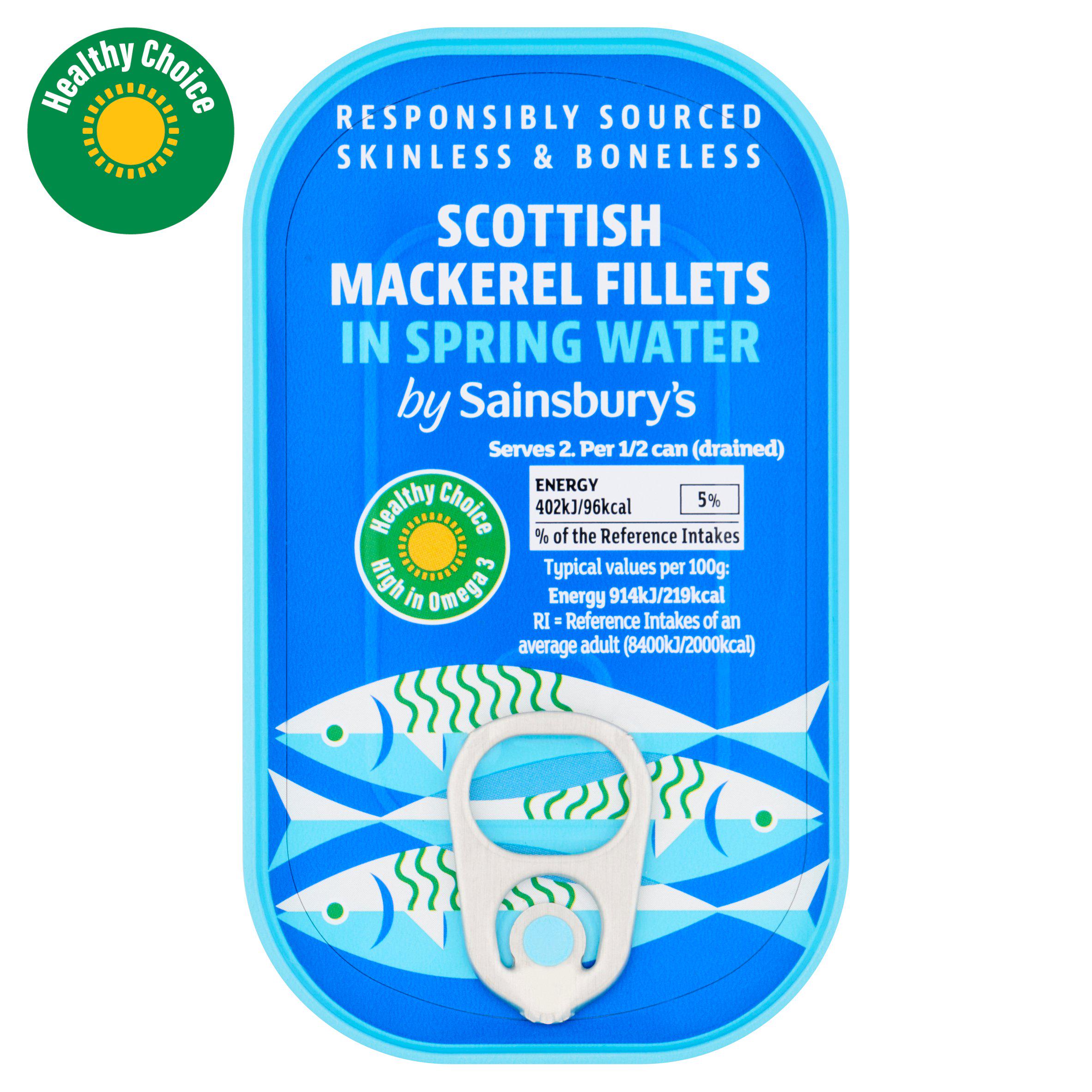 Sainsbury's mackerel in springwater 125g, imported from the UK