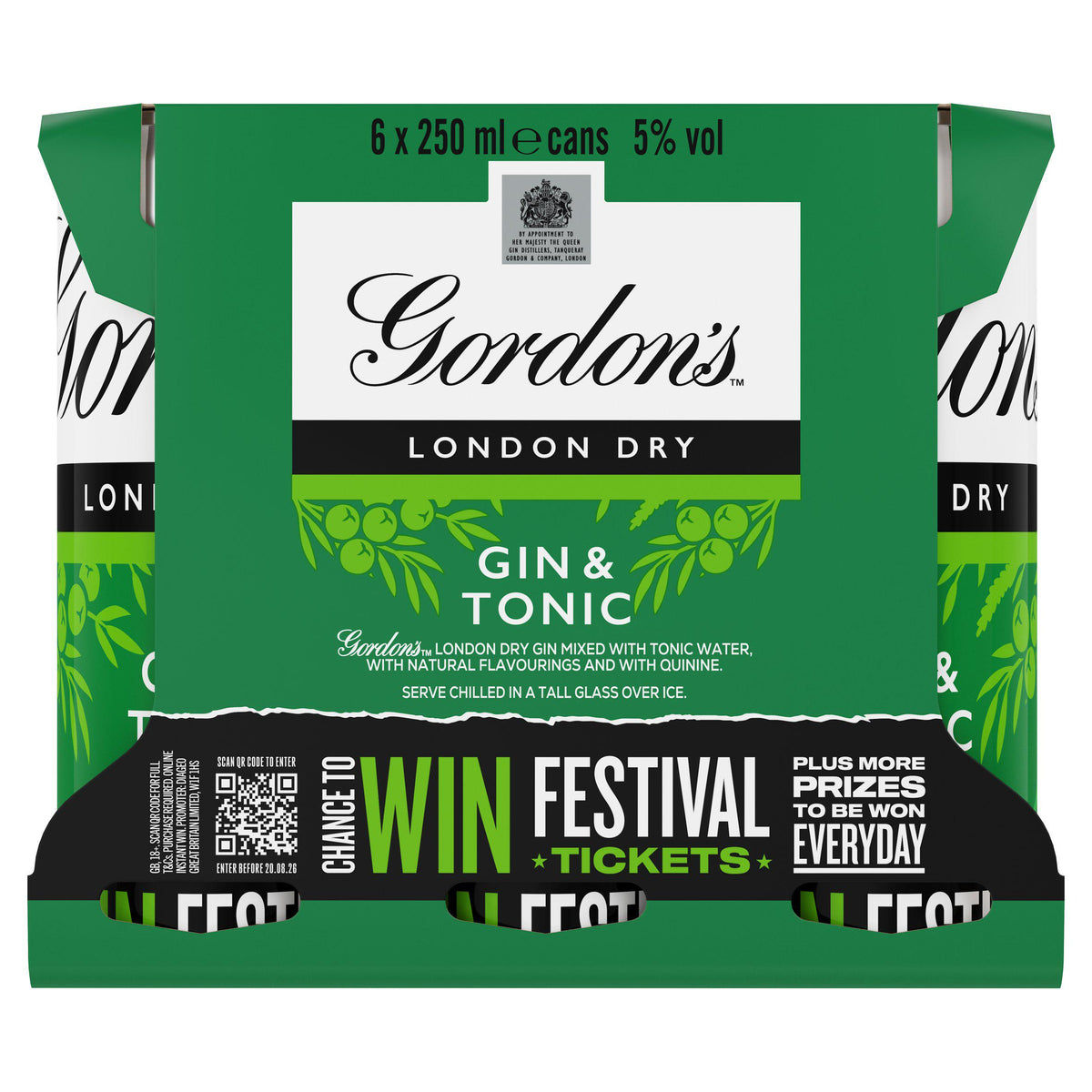 Gordon's London Dry Gin & Tonic Ready To Drink 5% Vol Cans 6x250ml