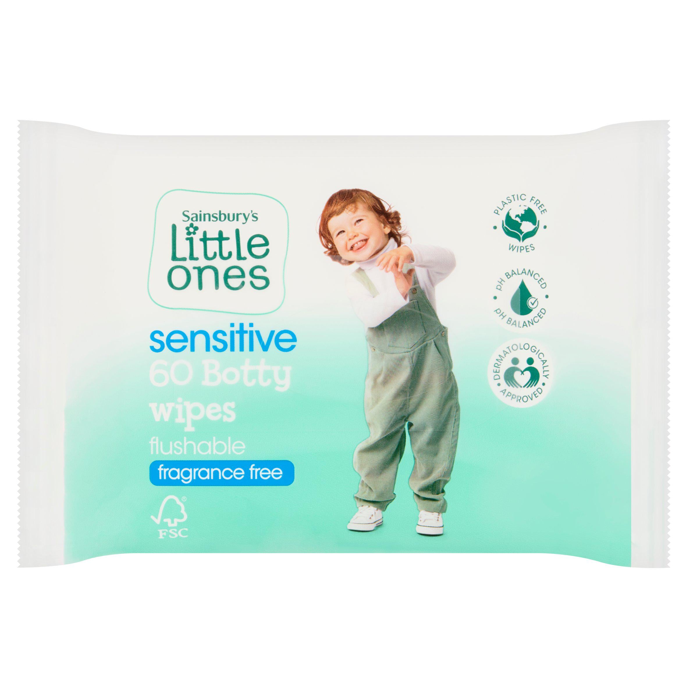 Sainsbury's Little Ones sensitive botty wipes 60 count, imported from the UK