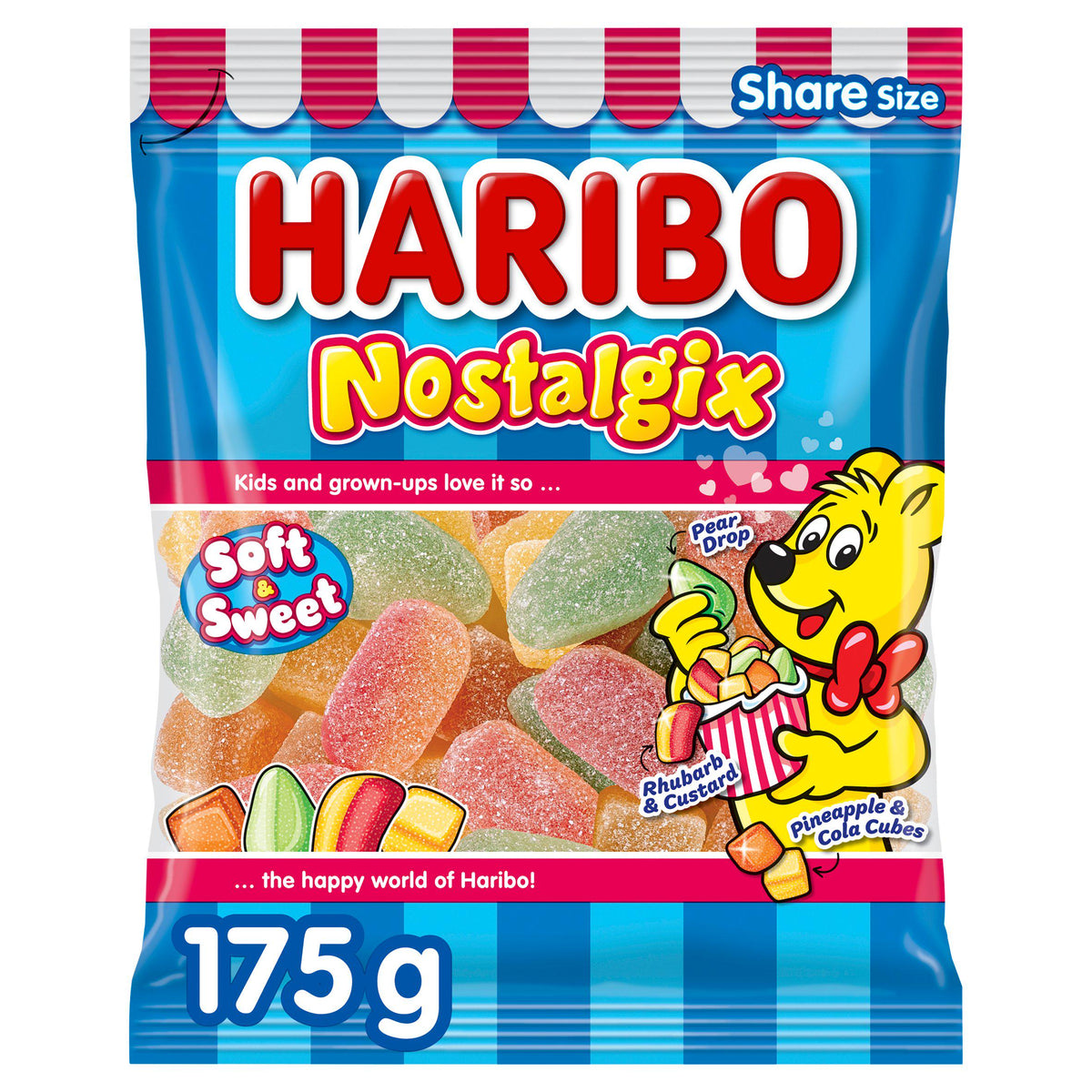 Haribo Nostalgix Sugar Coated Fruit Cola Jelly Sweets 175g, imported from the UK