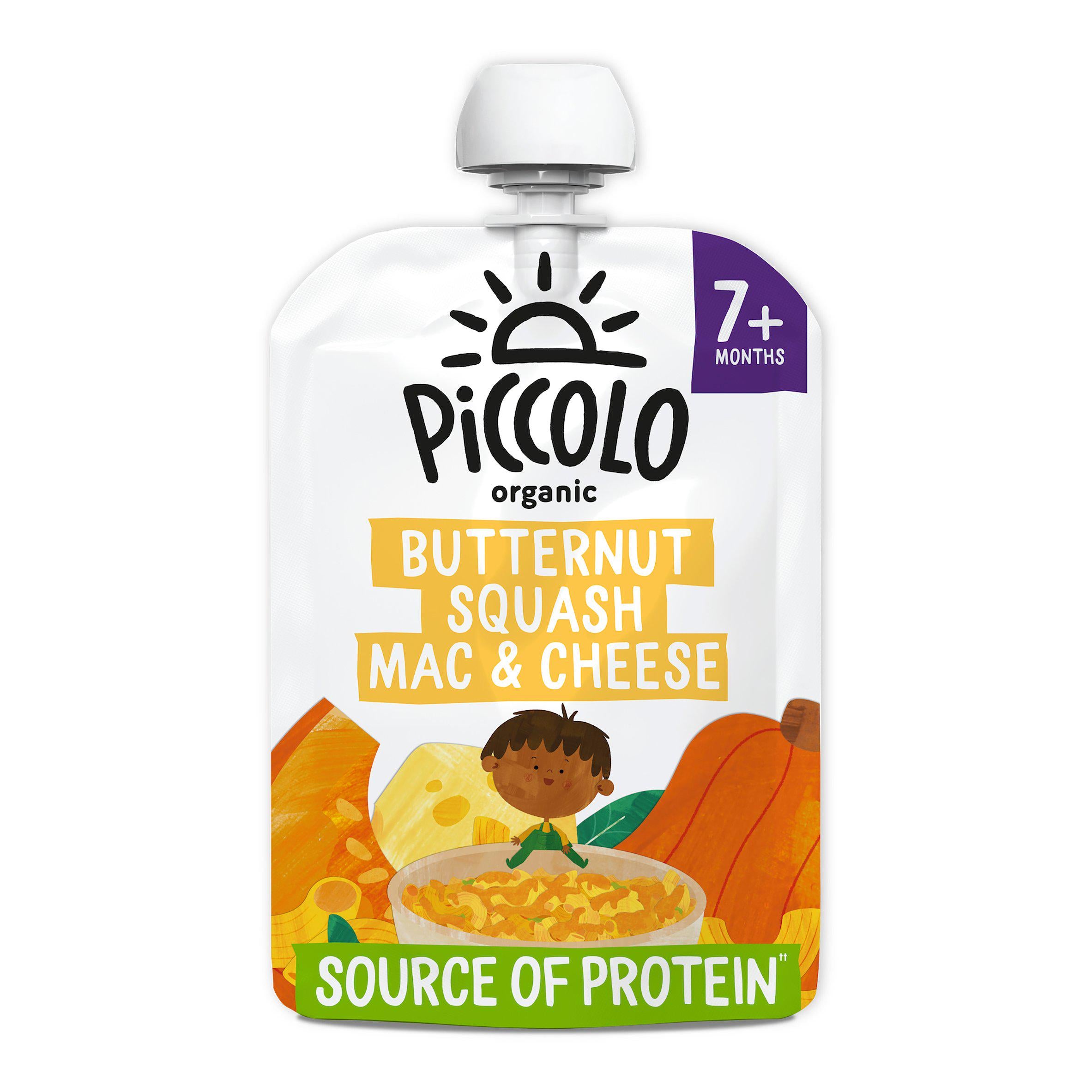 Piccolo butternut squash mac & cheese pouch 130g, imported from the UK