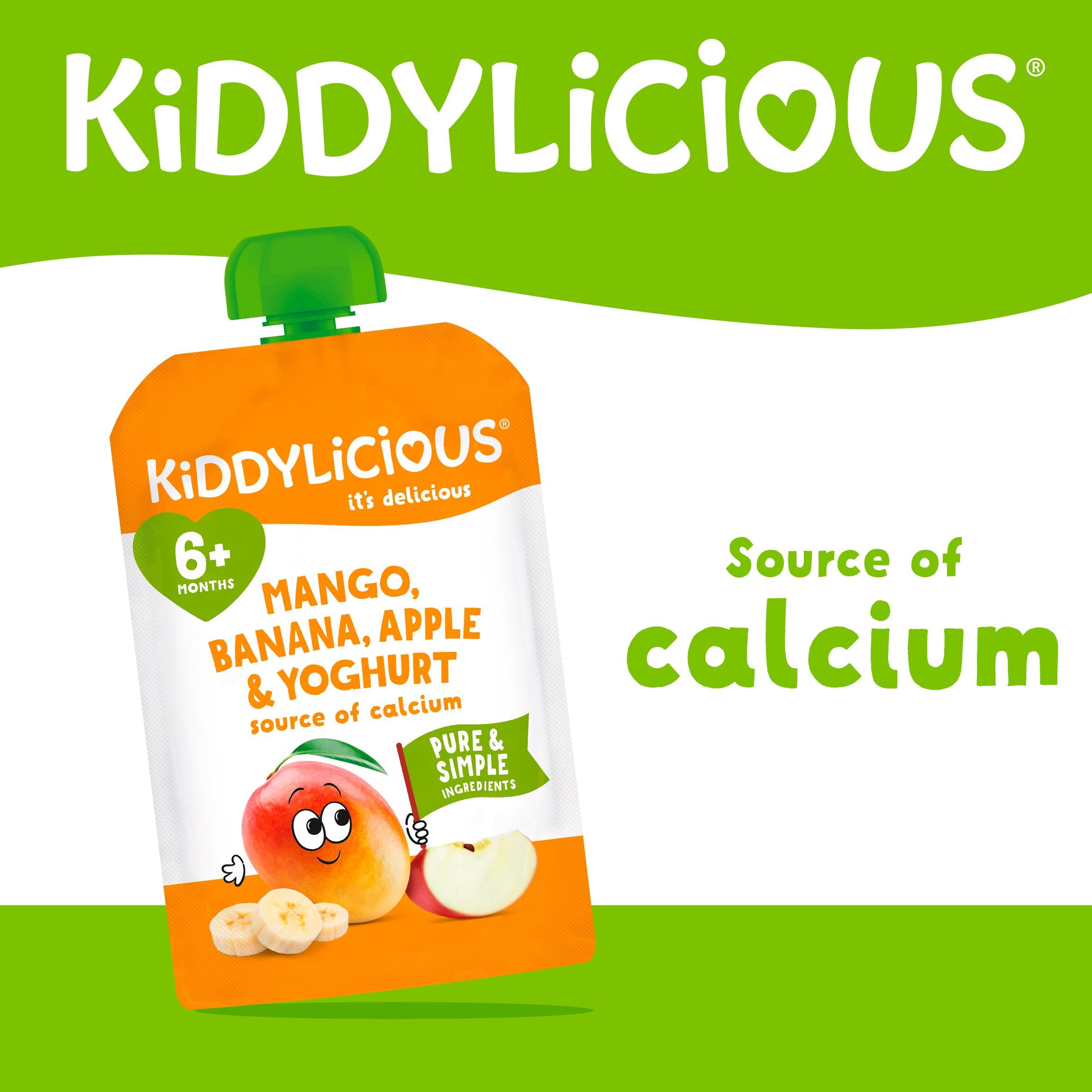 Kiddylicious mango banana apple yoghurt pouch 100g (British brand)