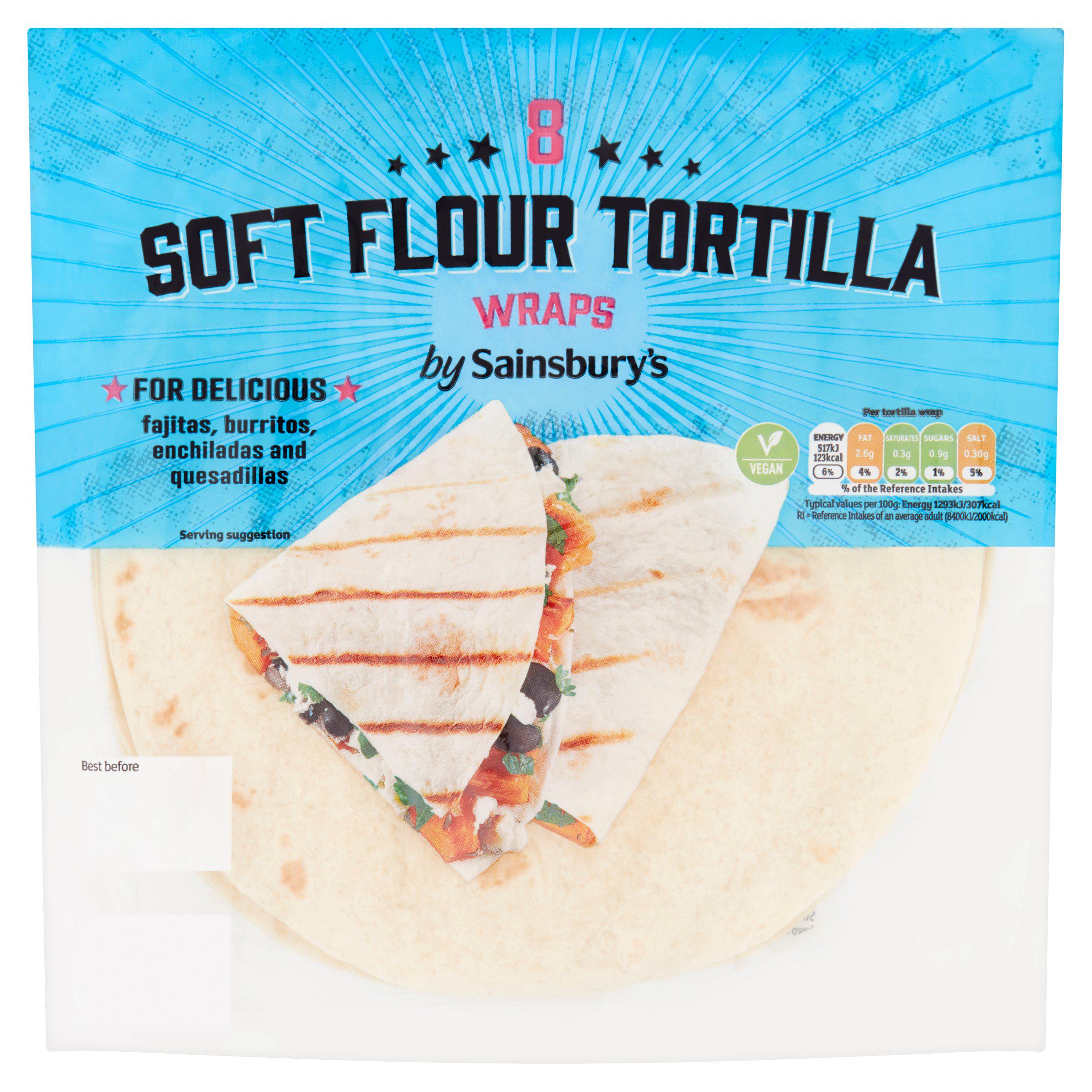 Sainsbury's plain flour tortillas 320g, UK version
