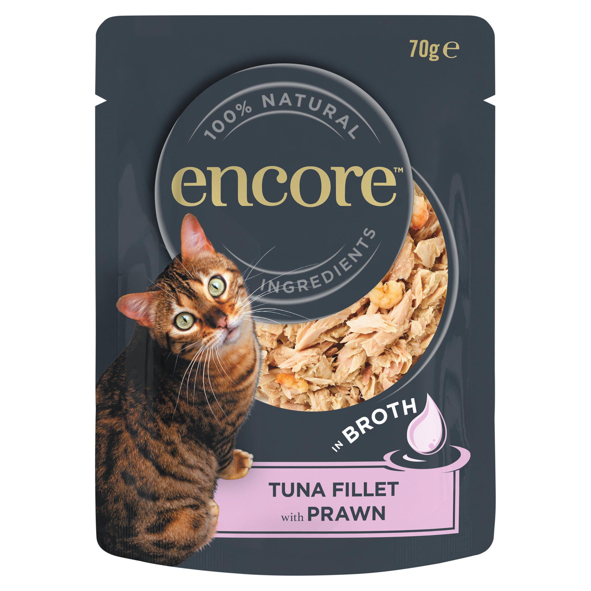 Encore Tuna Prawn cat food 70g, imported from the UK