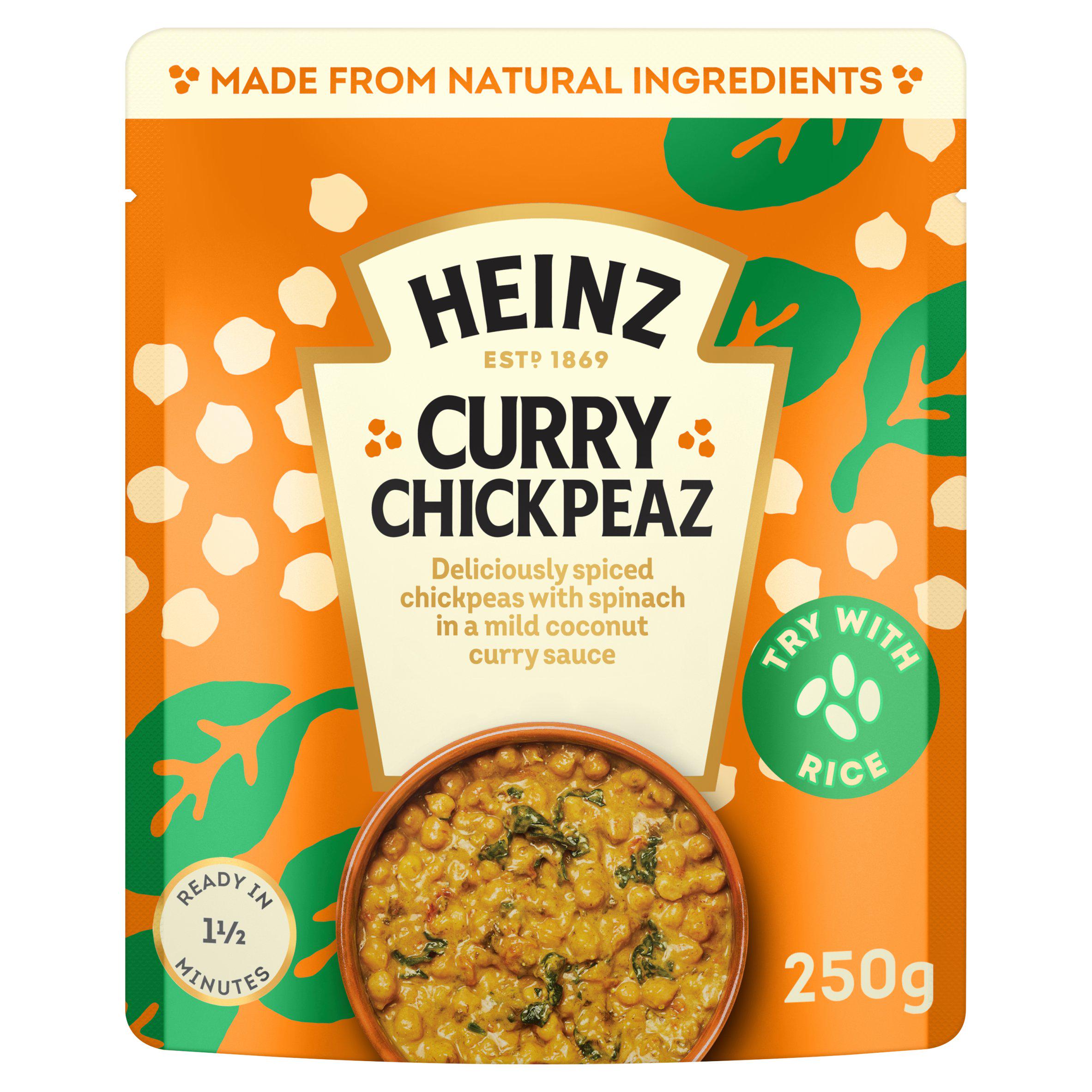 Heinz Curry Chickpeas with Coconut & Spinach pouch 250g, imported from the UK