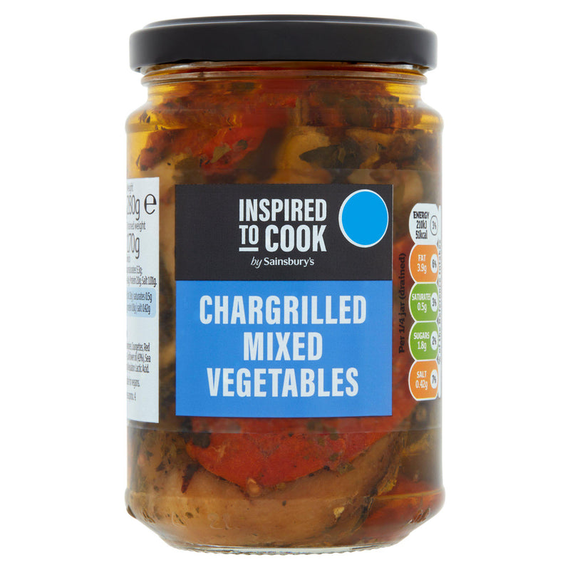 Sainsbury's chargrilled mixed vegetables in sunflower oil 280g, imported from the UK