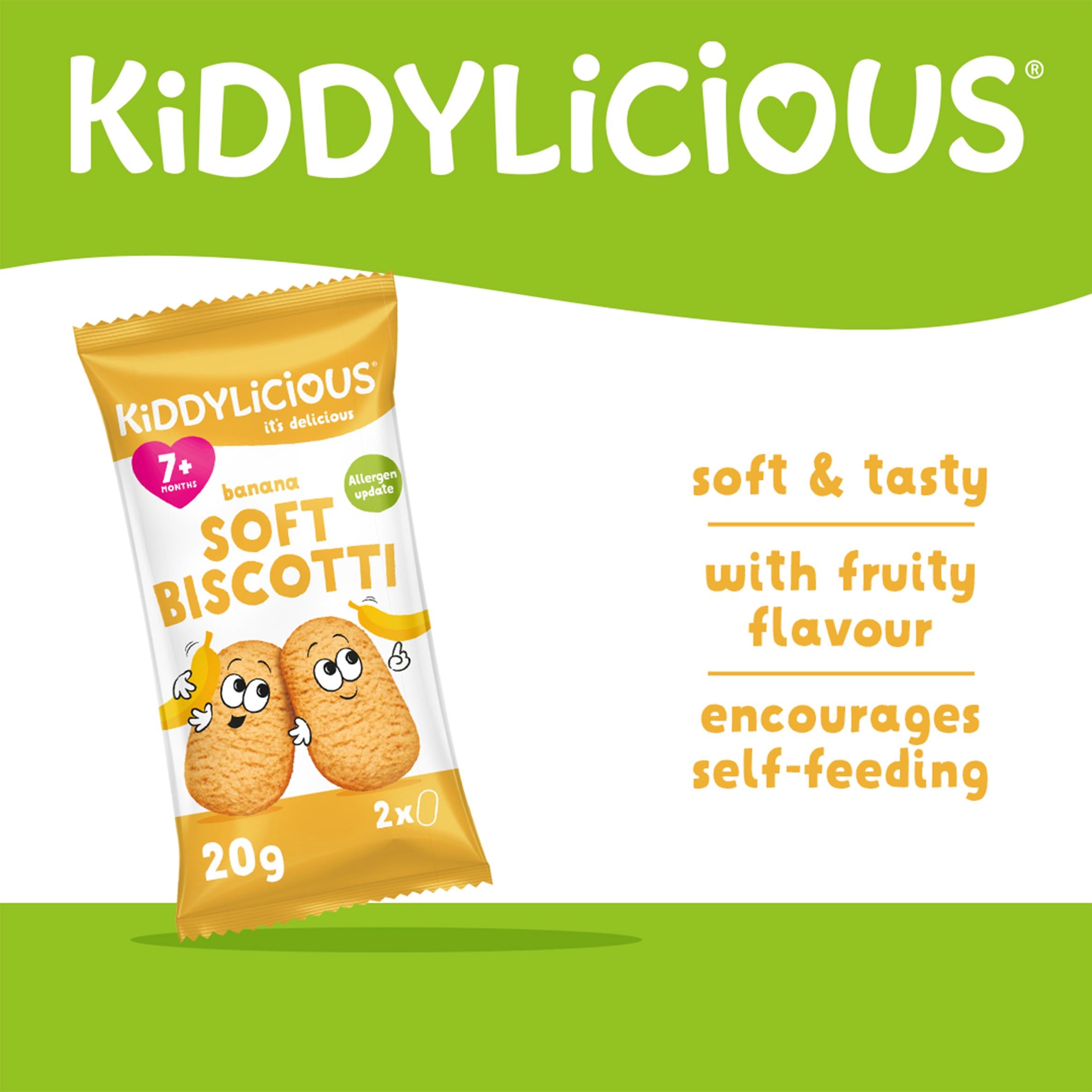 Kiddylicious banana soft biscotti baby snacks 6x20g, imported from the UK