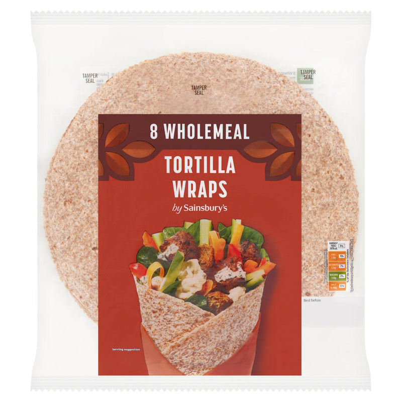 Sainsbury's wholemeal tortilla wraps x8 512g, imported from the UK