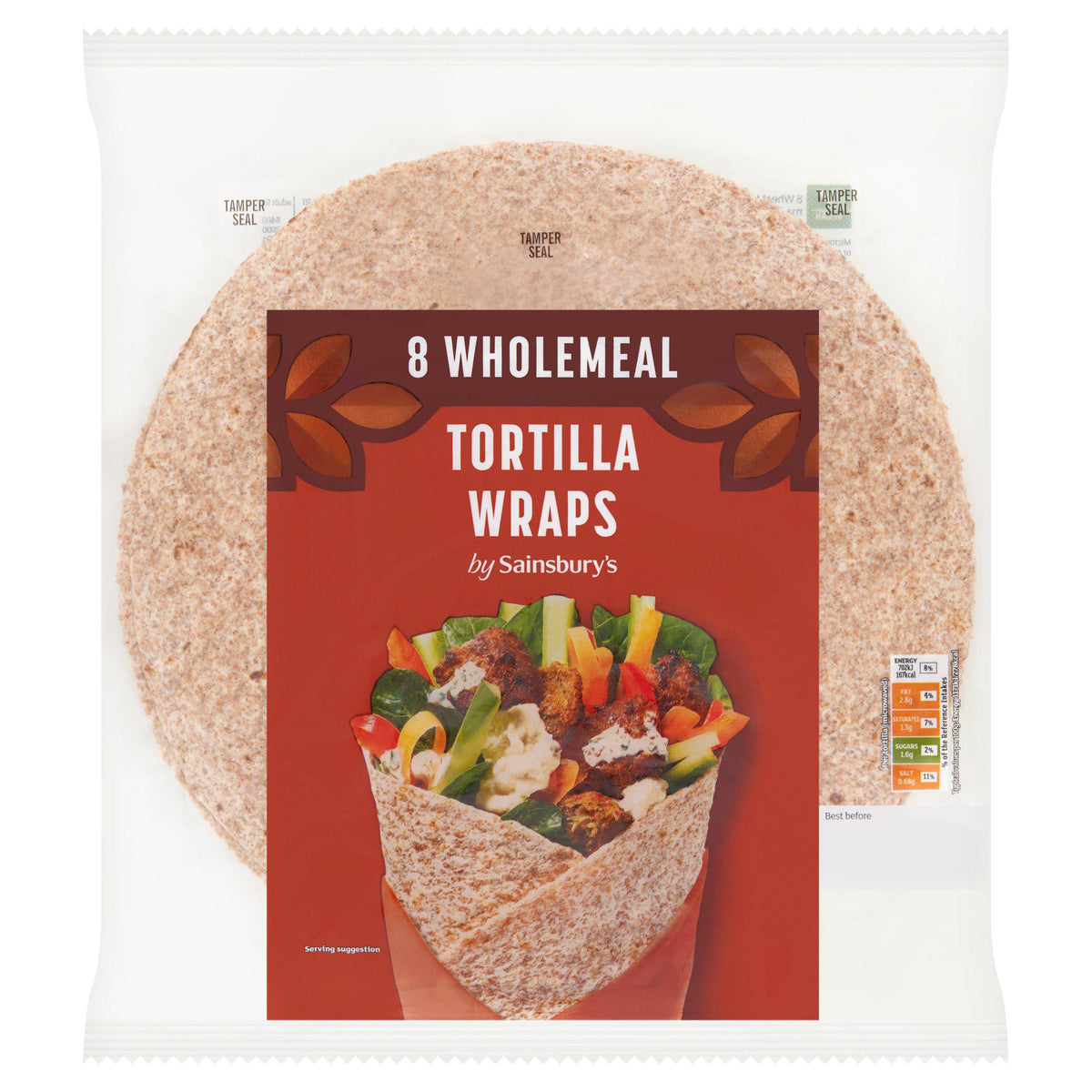 Sainsbury's wholemeal tortilla wraps x8 512g, imported from the UK