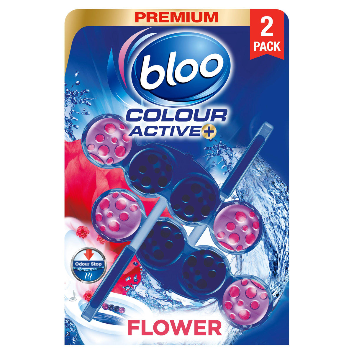 Bloo Colour Active Flower toilet rim block 2x50g - British product
