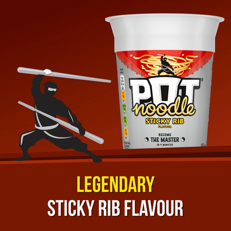 Pot Noodle Sticky Rib Instant Noodles 90g, imported from the UK