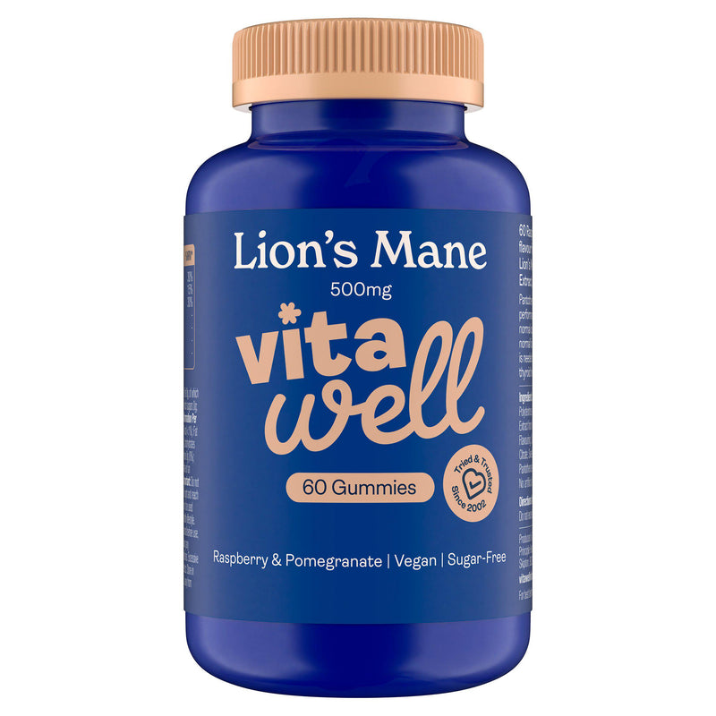 Vitawell Lion's Mane Raspberry & Pomegranate gummies 60, imported from the UK