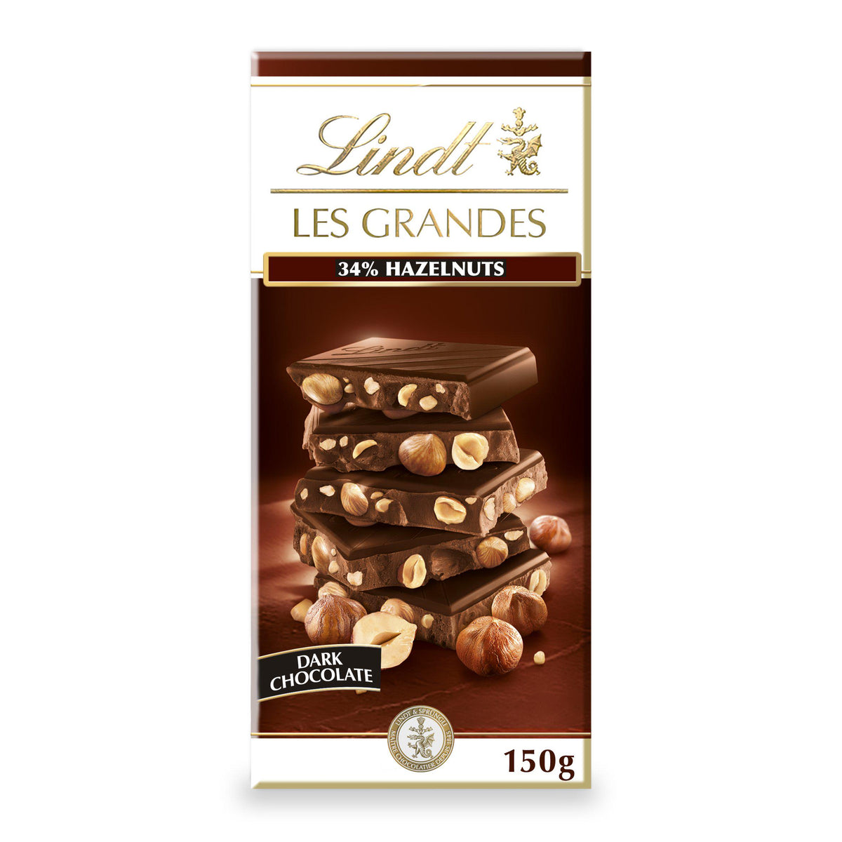 Lindt Les Grandes dark chocolate hazelnut bar 150g (British brand)