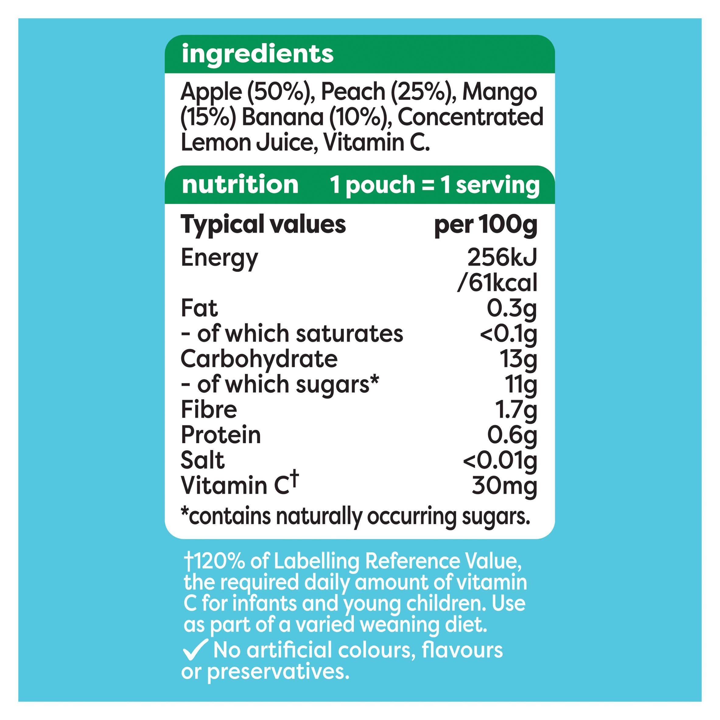Heinz fruit puree apple peach mango banana 100g, UK version