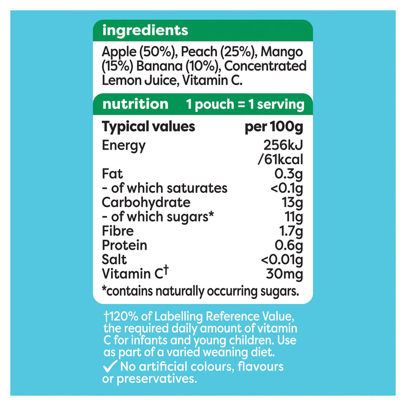 Heinz fruit puree apple peach mango banana 100g, UK version