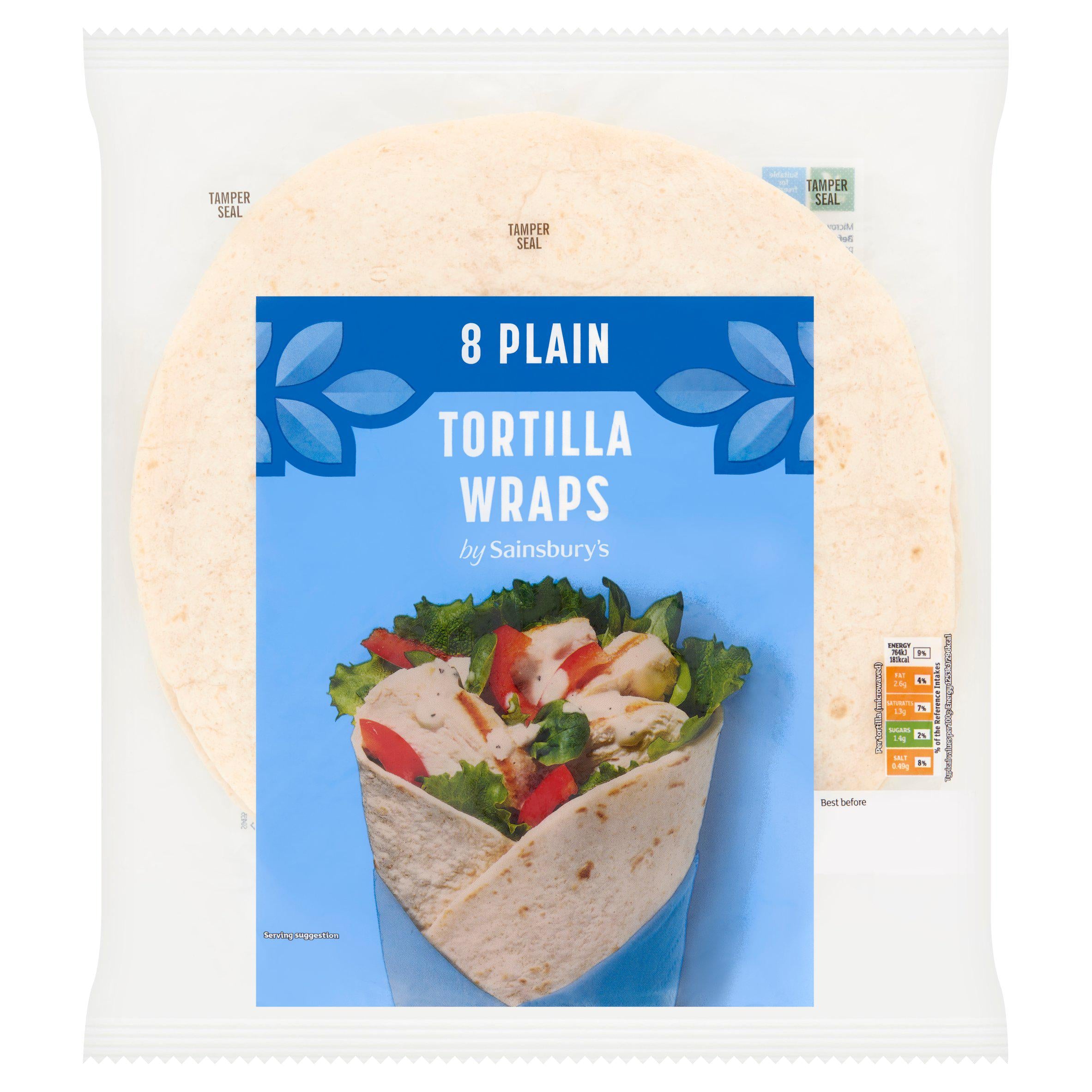 Sainsbury's plain tortilla wraps 496g (British brand)