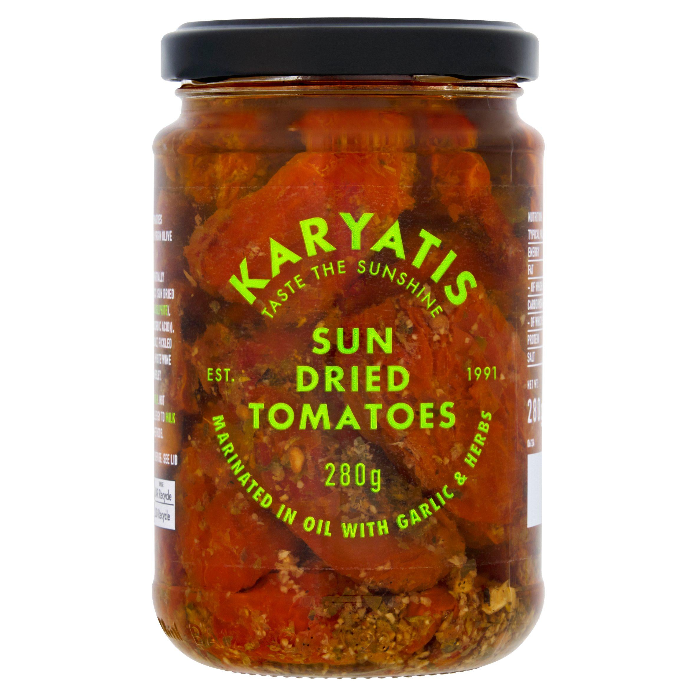 Karyatis sun dried tomatoes marinated with garlic and herbs 280g, UK version