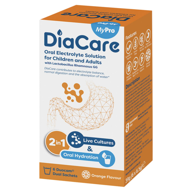 Diacare oral electrolyte solution orange flavour 6x6.5g sachets, UK version