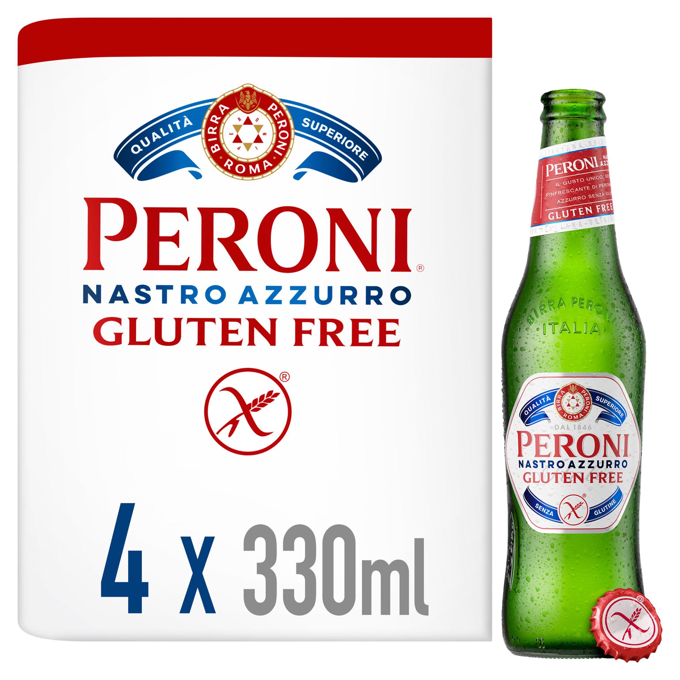 Peroni Nastro Azzurro gluten free beer 4x330ml, imported from the UK
