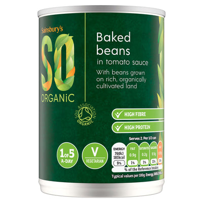 Sainsburys Sainsbury's SO Organic Baked Beans in Tomato Sauce 400g- Buy online at McGrocer