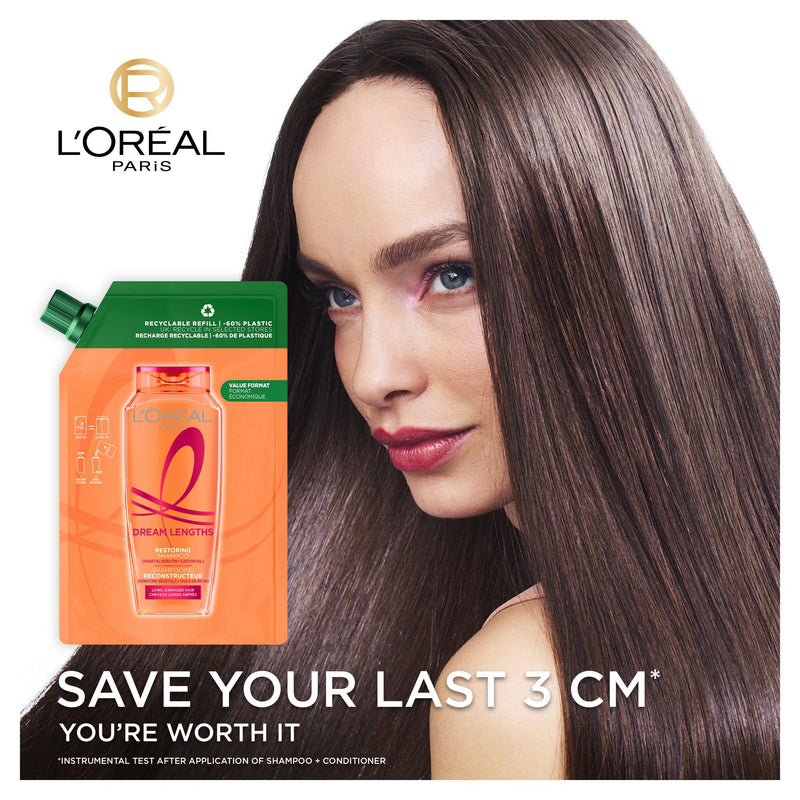 L'Oréal Paris Elvive Dream Lengths Restoring Shampoo Refill Pouch 500ml (British brand)