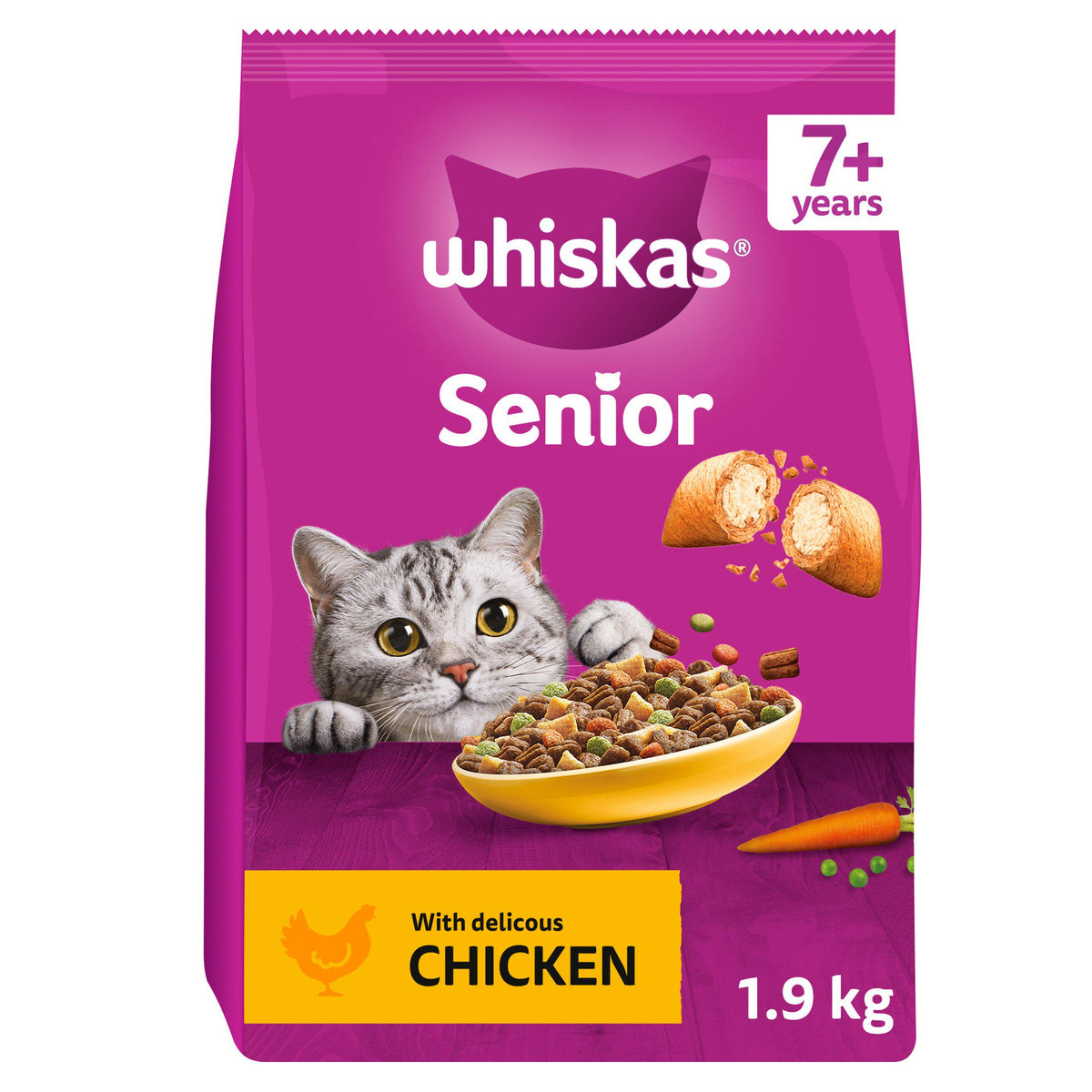 Whiskas dry cat food senior chicken 1.9kg, UK version