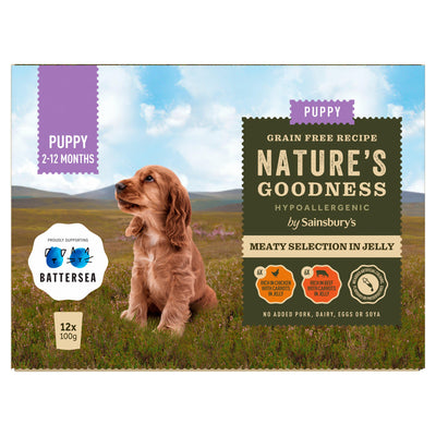Sainsburys Sainsbury's Puppy Nature's Goodness Meaty Selection in Jelly Dog Food 2-12 Months 12 x 100g- Buy online at McGrocer