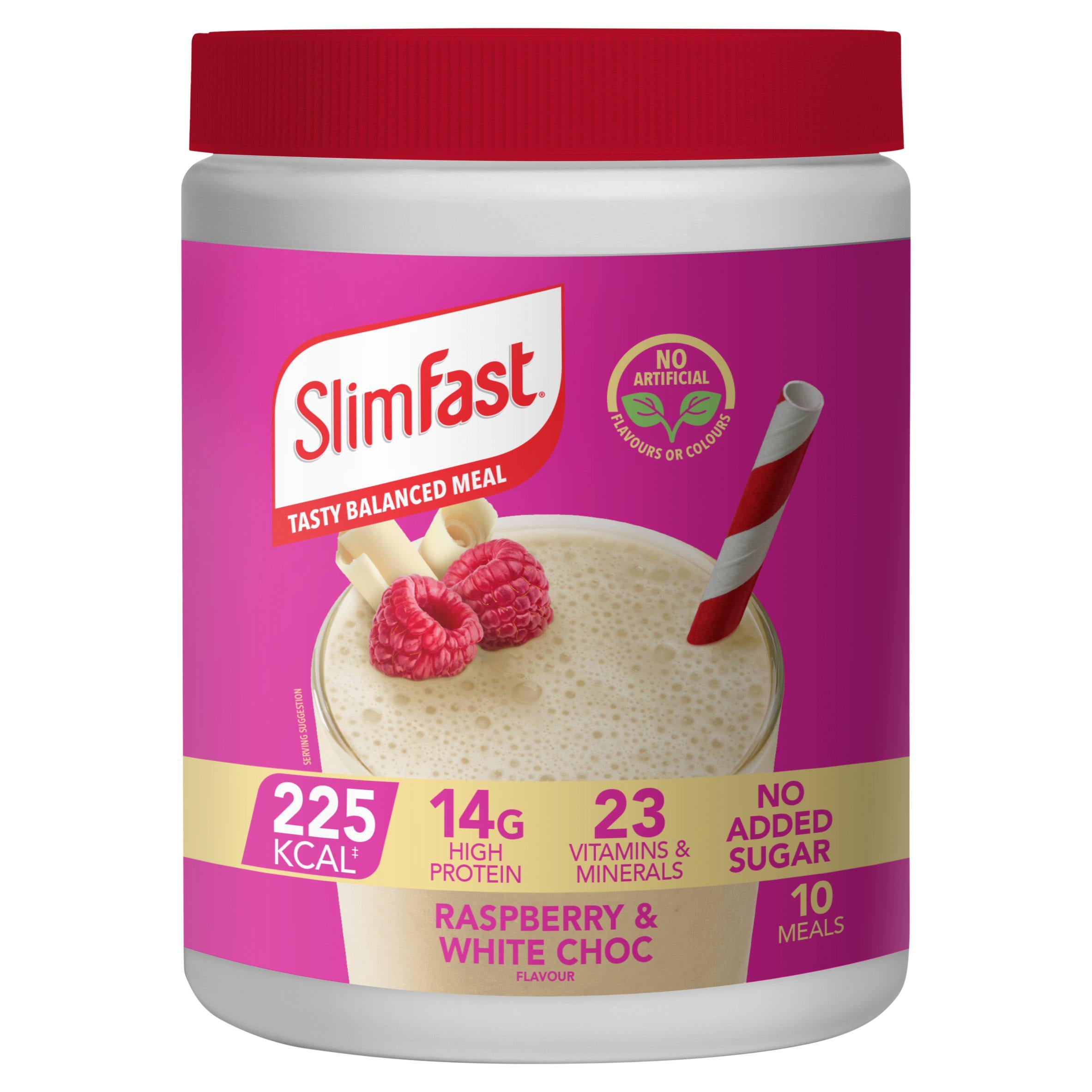 SlimFast Meal Replacement Shake Powder Tin Raspberry & White Chocolate Flavour 10 meals 365g