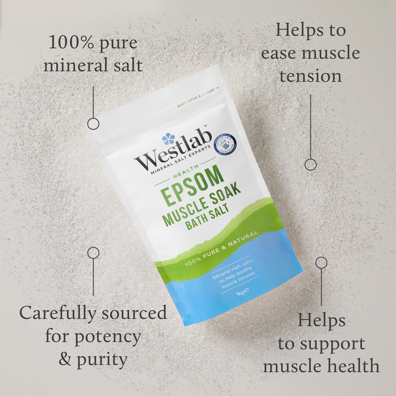 Westlab Pure Mineral Epsom Bath Salt 1kg, UK version