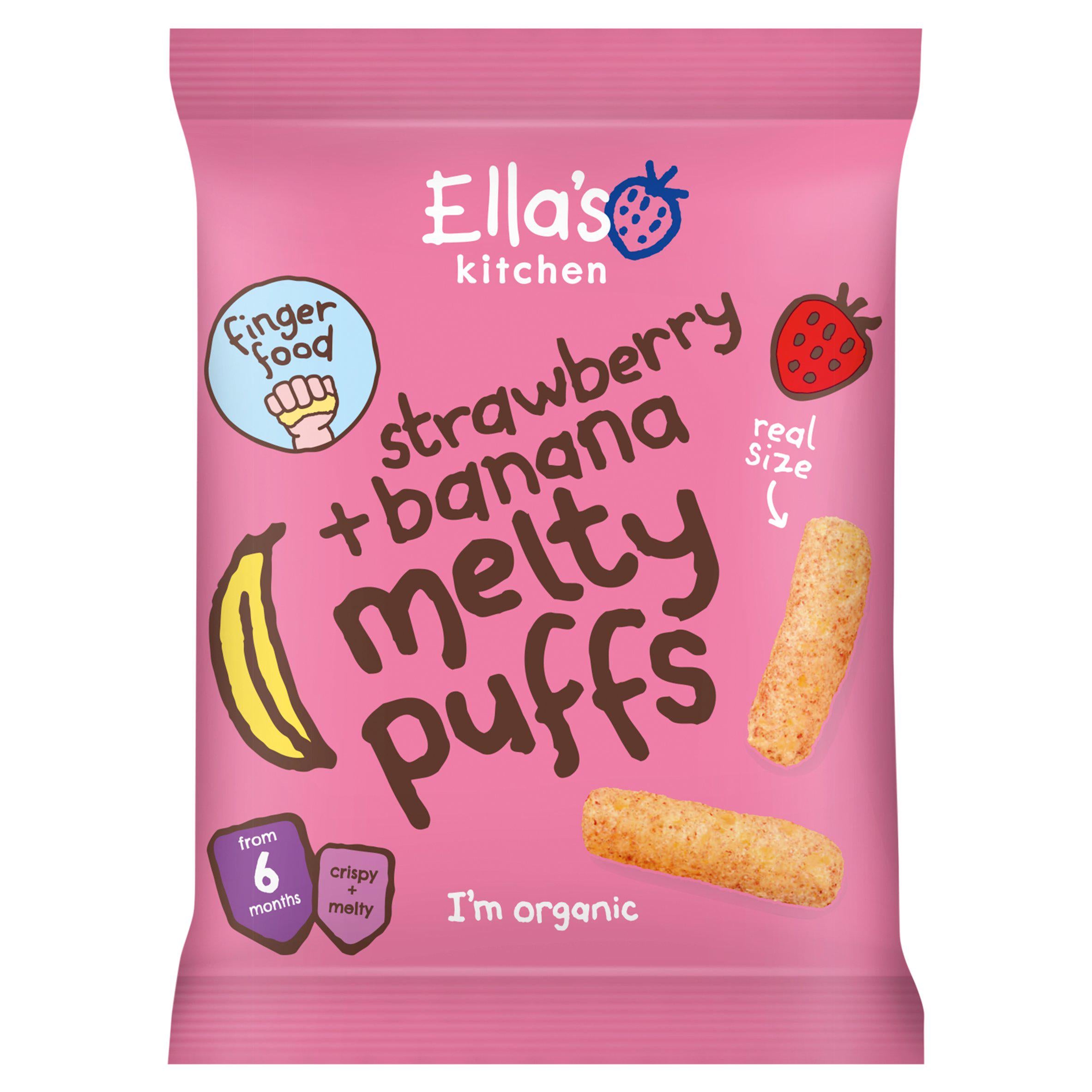 Ella's Kitchen melty puffs strawberry banana 20g, imported from the UK