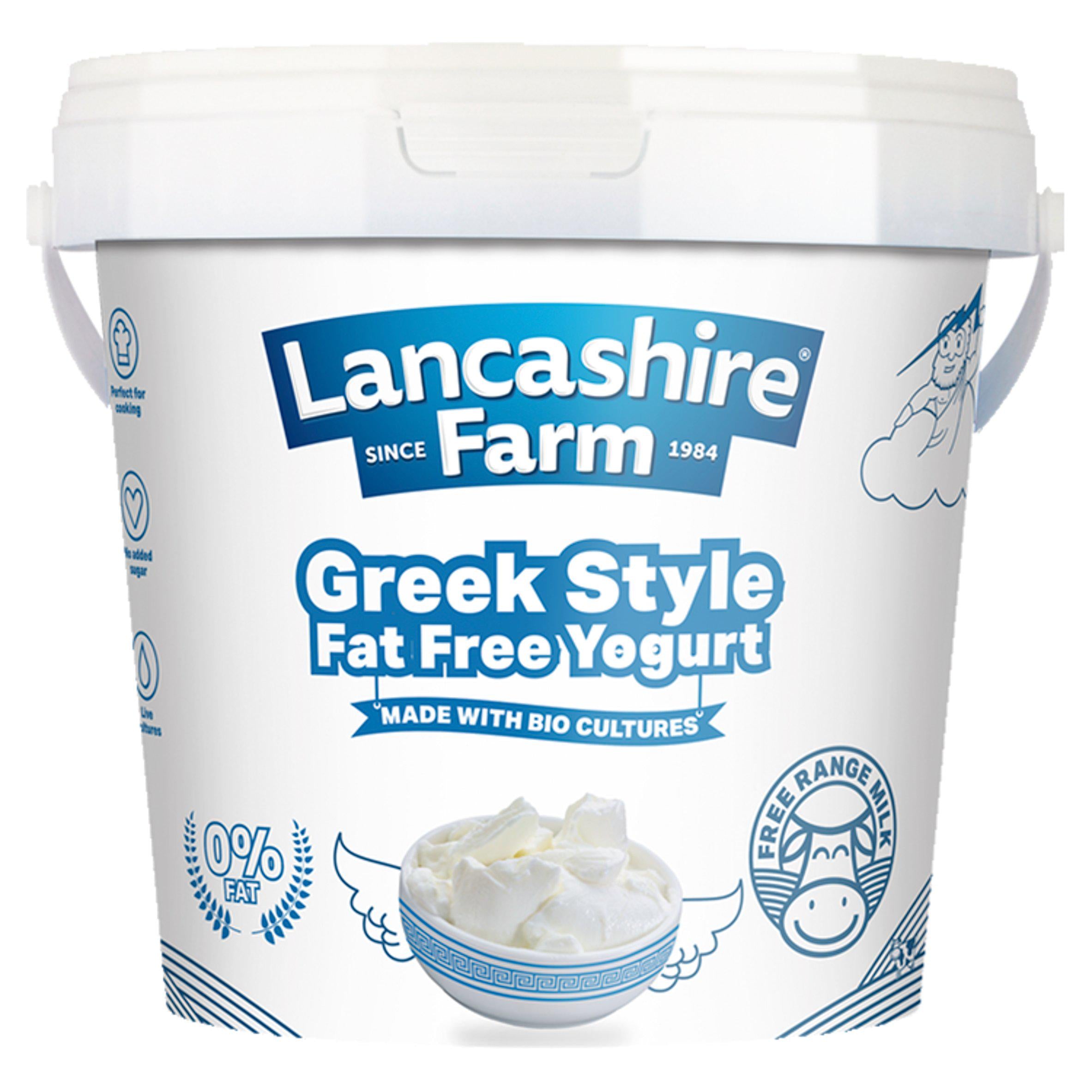 Lancashire Farm Greek Style Fat Free Yogurt 1kg, imported from the UK