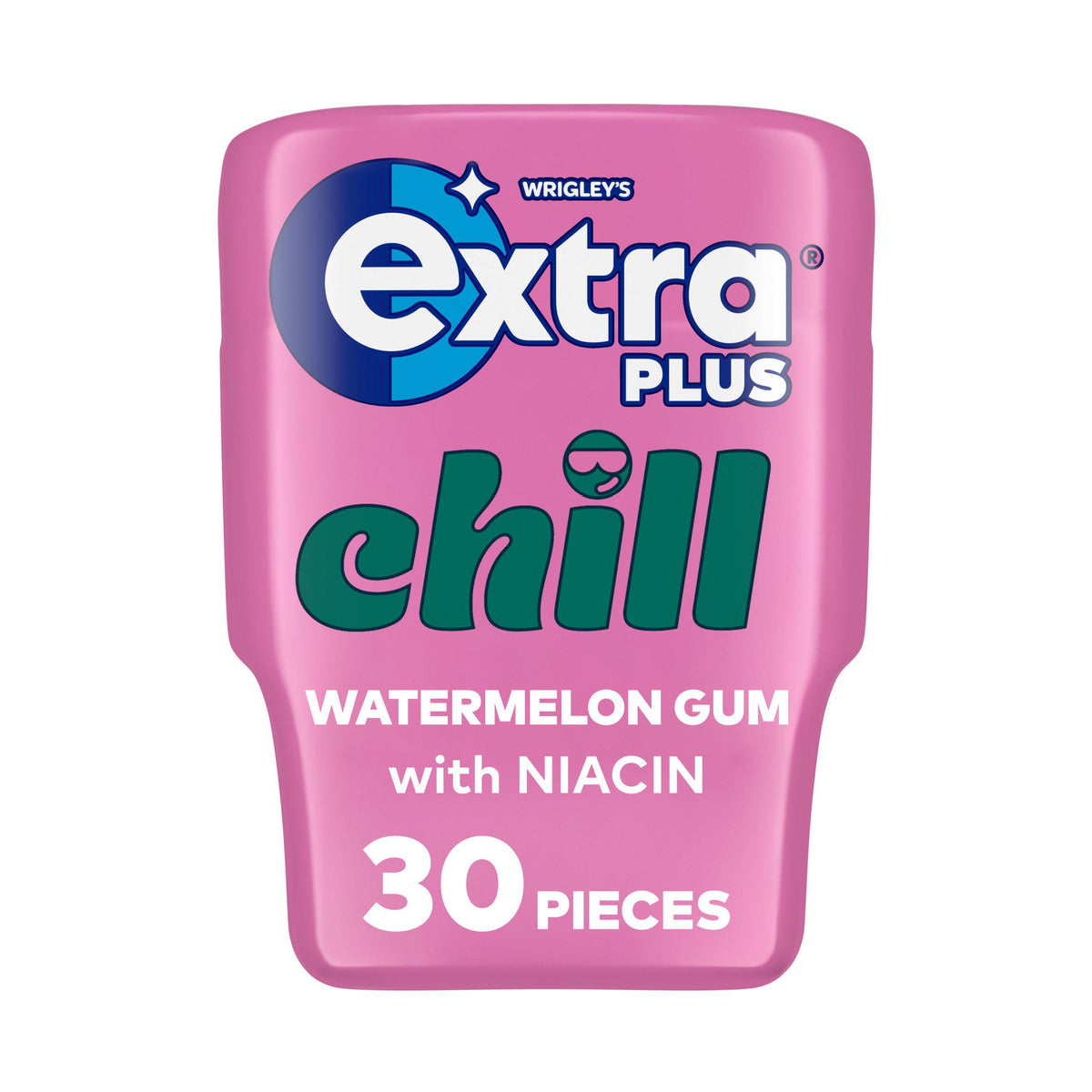 Extra Plus Chill sugarfree chewing gum 30ct bottle, imported from the UK