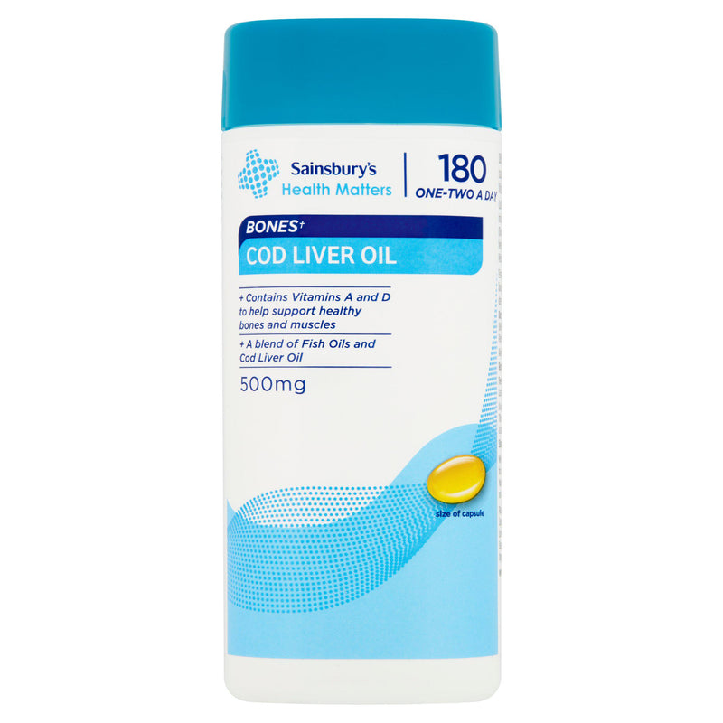 Sainsbury's cod liver oil supplement with vitamins A and D 180 capsules - British product