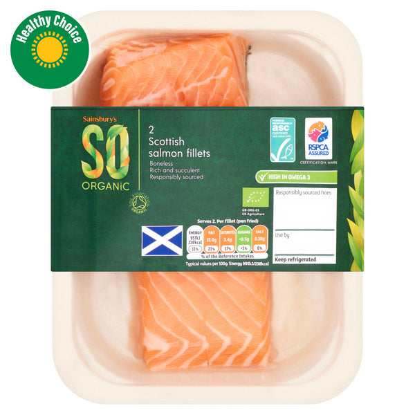 Sainsbury's Skin on ASC Scottish Salmon Fillets, So Organic x2 240g
